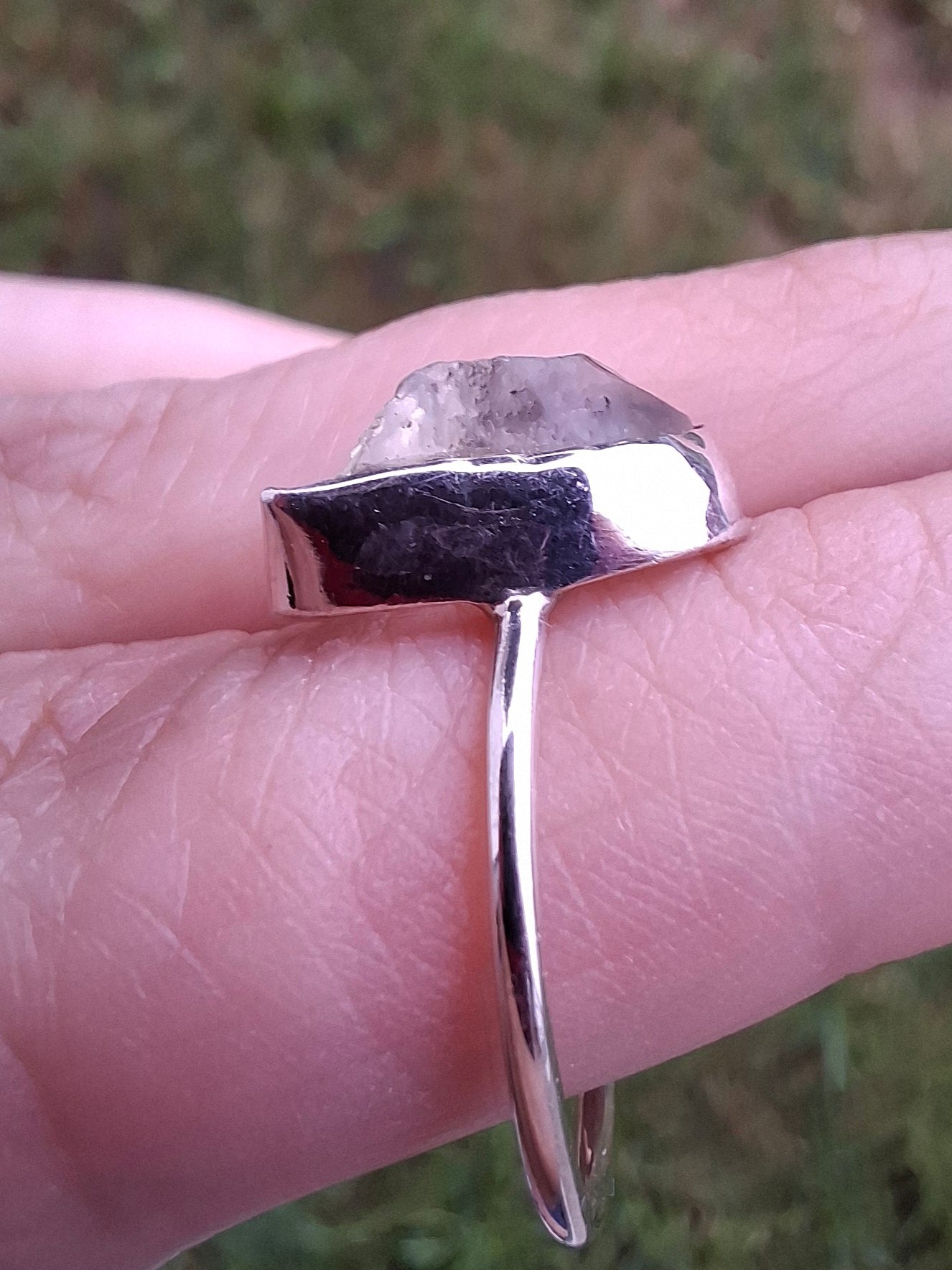 Libyan Desert Glass Ring, size large O, 925 Silver, Tektite (Ref: LR23)
