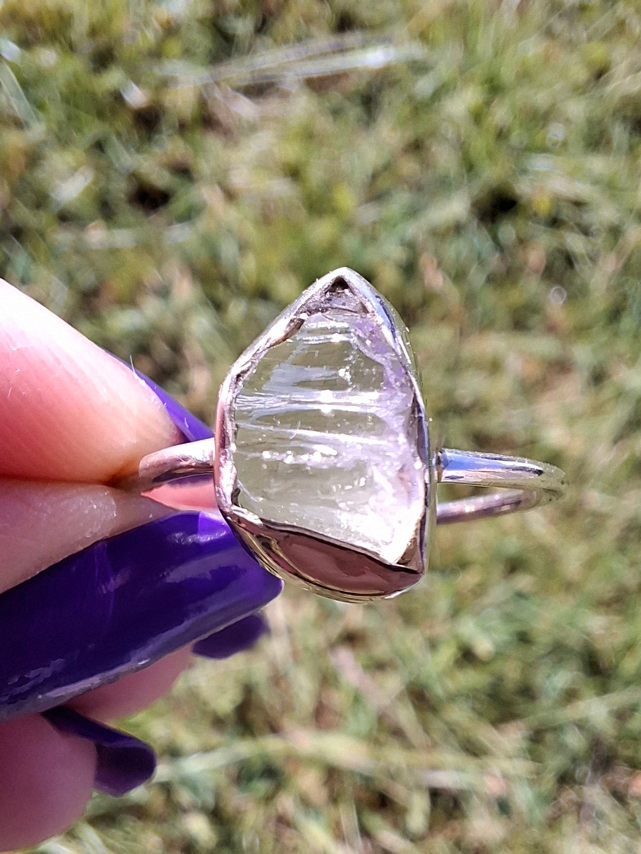 Libyan Desert Glass Ring, size large T/small U, 925 Silver, Tektite (Ref: LR51)