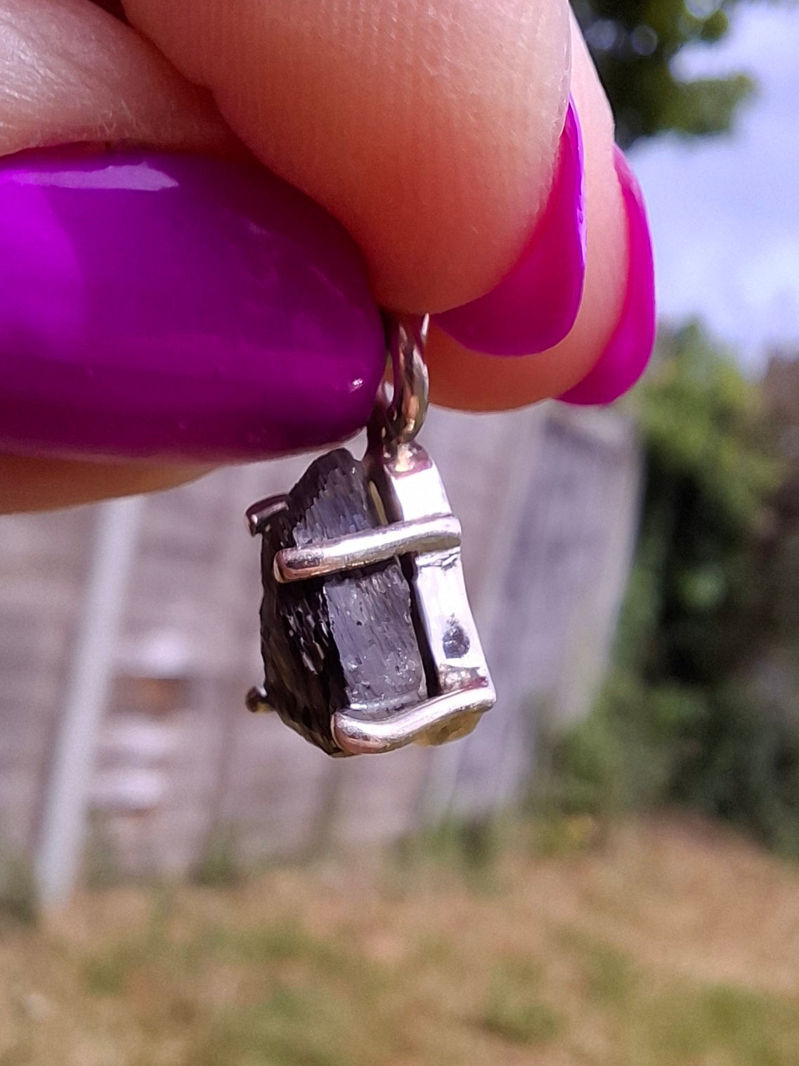 Moldavite Claw Pendant, 925 Silver, Tektite (Ref: P18)