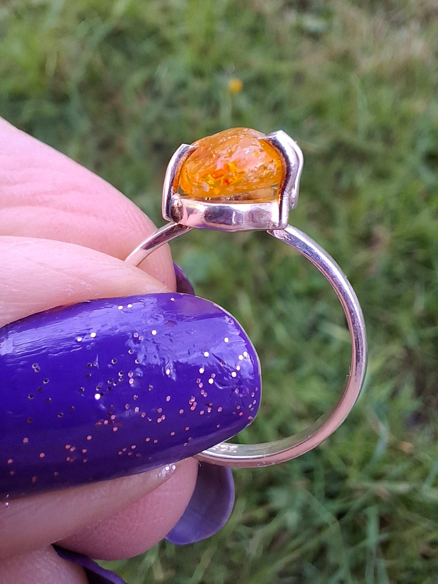 Baltic Amber Ring, size large L/small M, 925 Silver, Fossil (Ref: AR4)