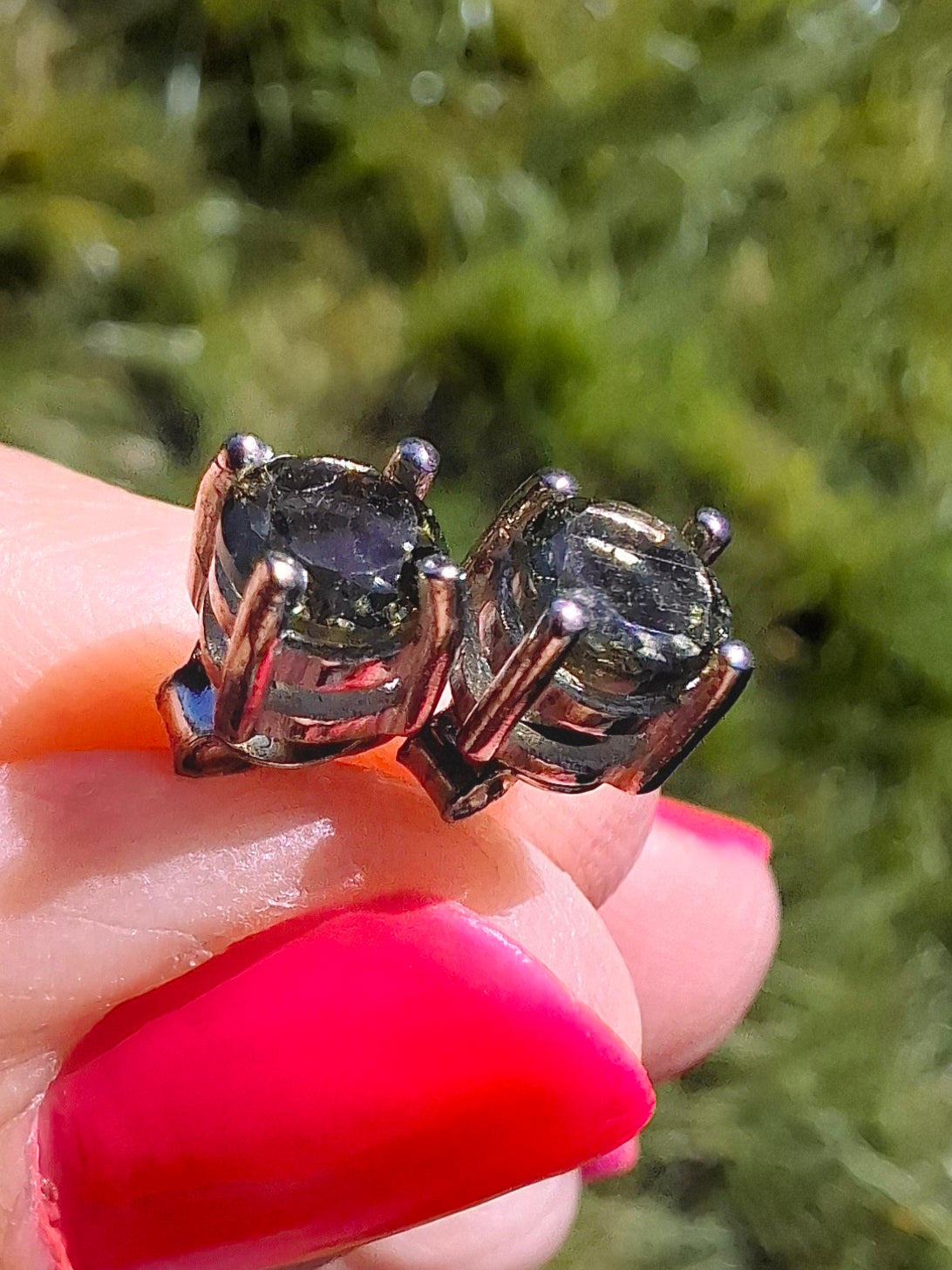 Moldavite (faceted) 5mm STUD EARRINGS, 925 Silver, Tektite (Ref: Pair 39)