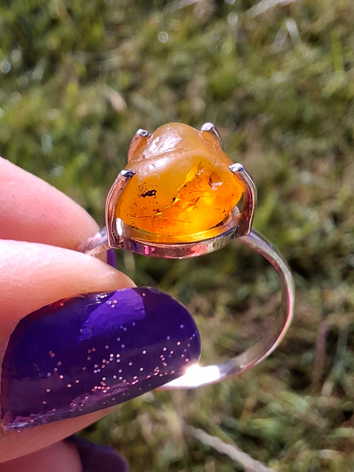 Baltic Amber Ring, size large Y, 925 Silver, Fossil (Ref: AR39)