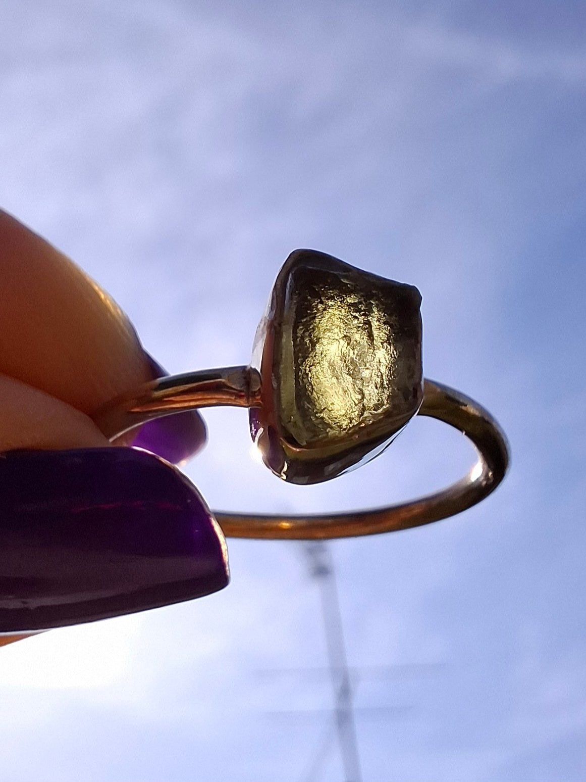 Moldavite Ring, size small W, 925 Silver, Tektite (Ref: R59)