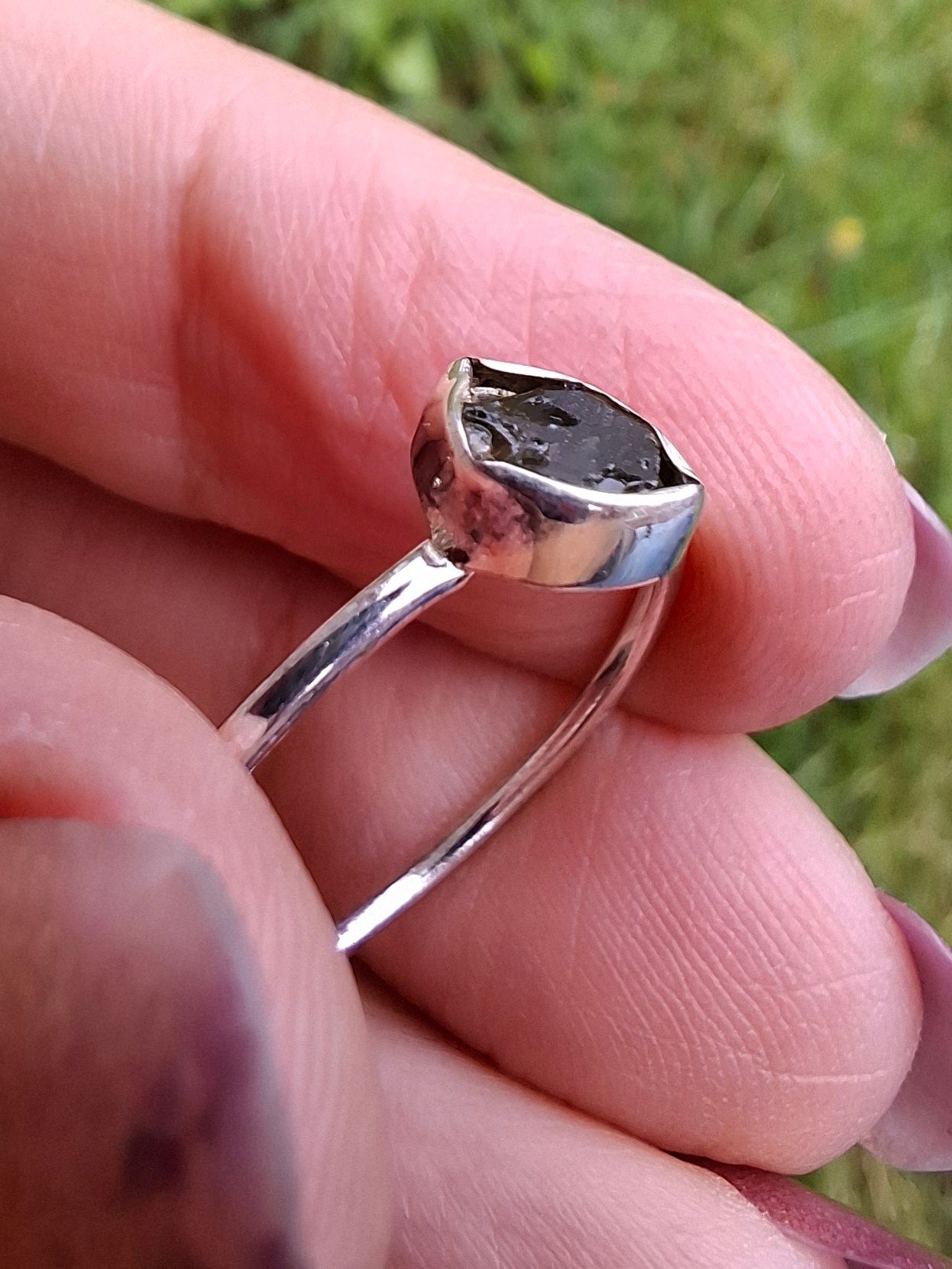 Moldavite Ring, size large T, 925 Silver, Tektite (Ref: R70)