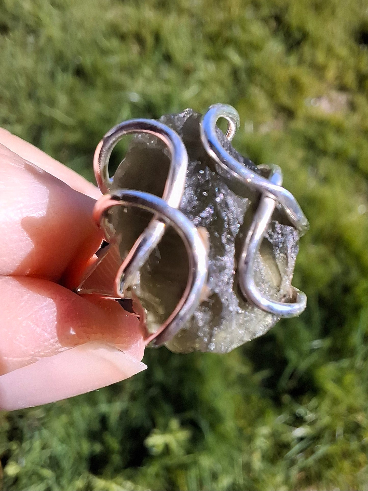 Moldavite Ring, size S, 925 Silver, Tektite (Ref: R12)