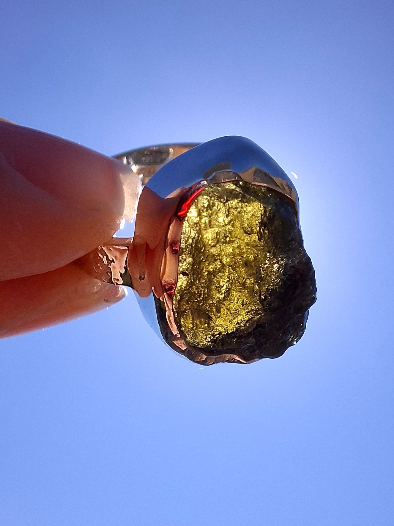 Moldavite Ring, size I, 925 Silver, Tektite (Ref: R296)