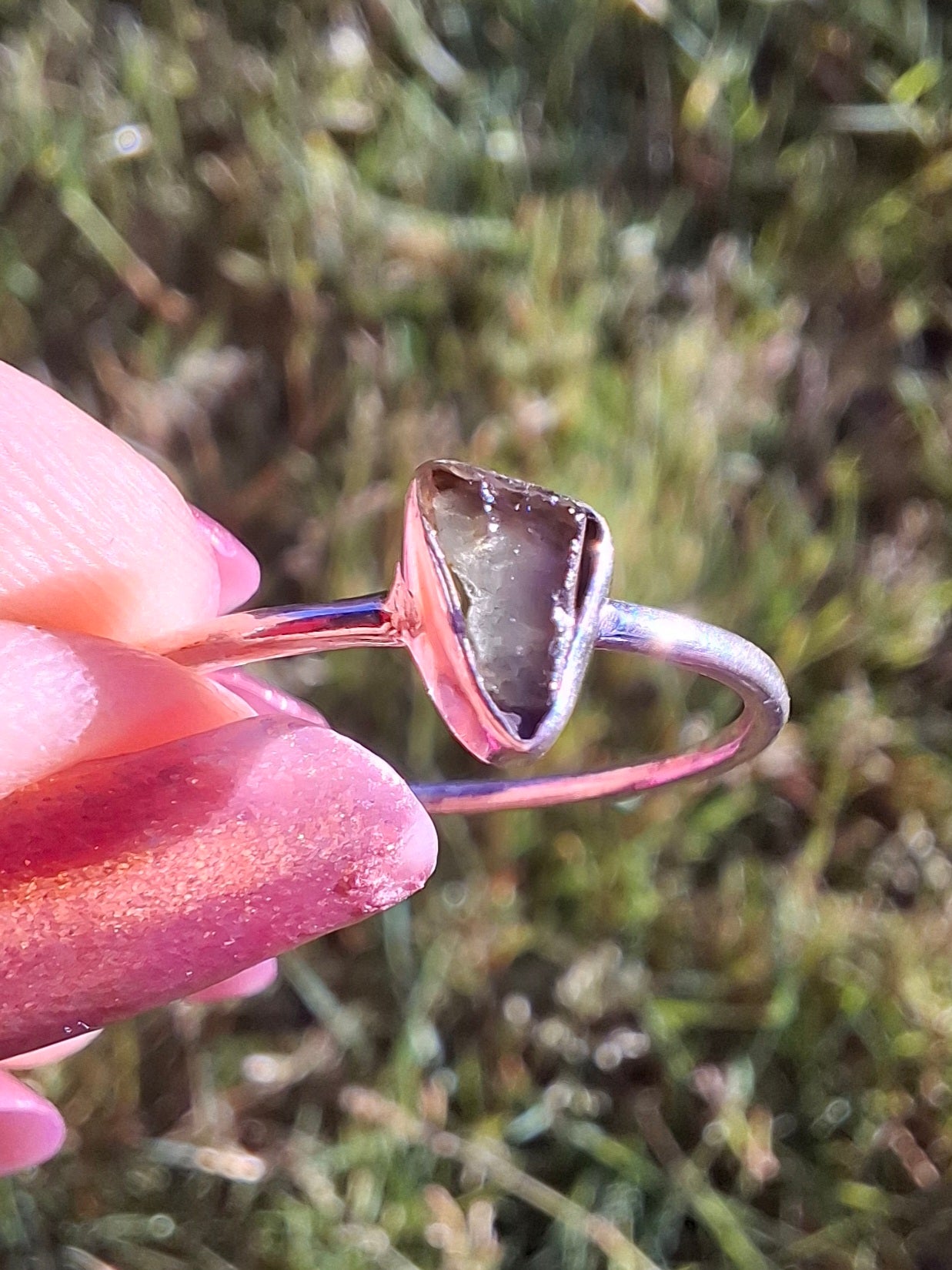 Moldavite Ring, size small S, 925 Silver, Tektite (Ref: R66)