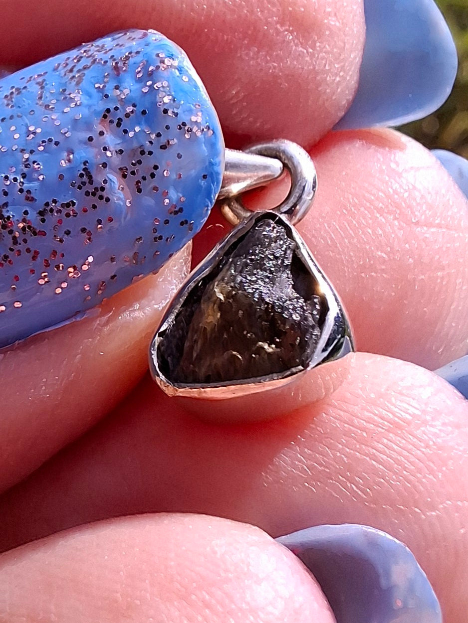 Moldavite Pendant, 925 Silver, Tektite (Ref: P57)