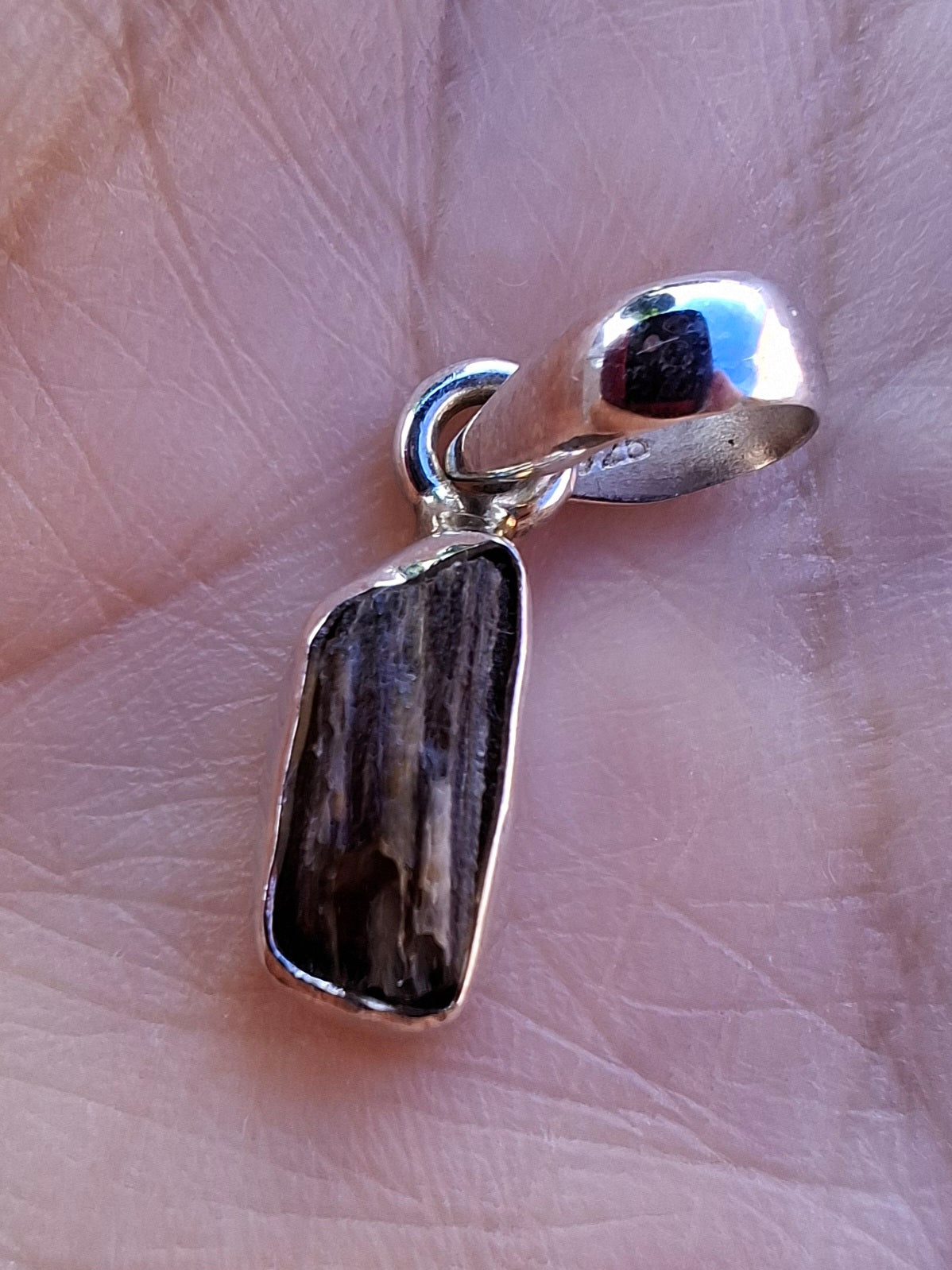 Moldavite Pendant, 925 Silver, Tektite (Ref: P91)