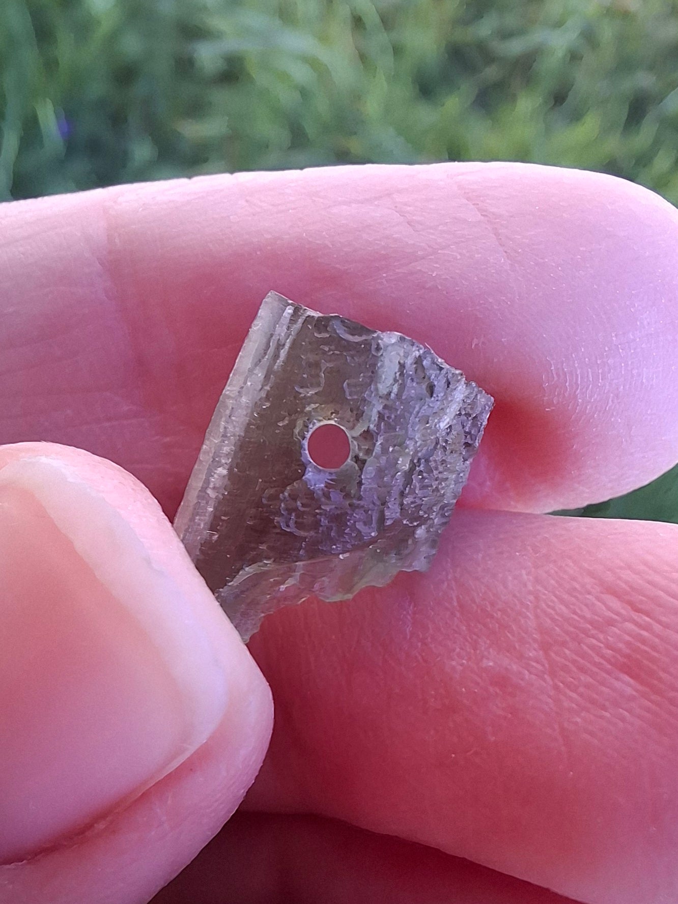 DRILLED, Moldavite Piece, 0.74g, Tektite (Ref: D13)
