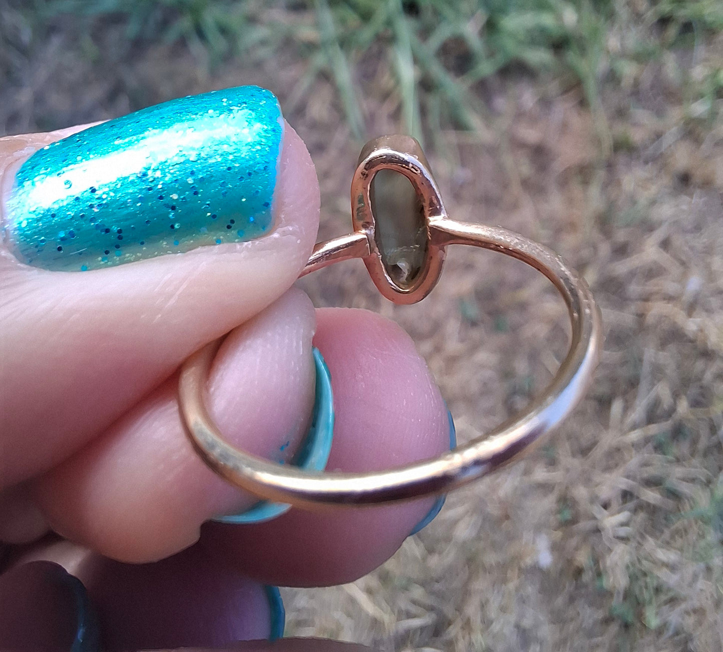 Moldavite Ring, 14K GOLD Plated, size large K / small L, Tektite (Ref: R335)