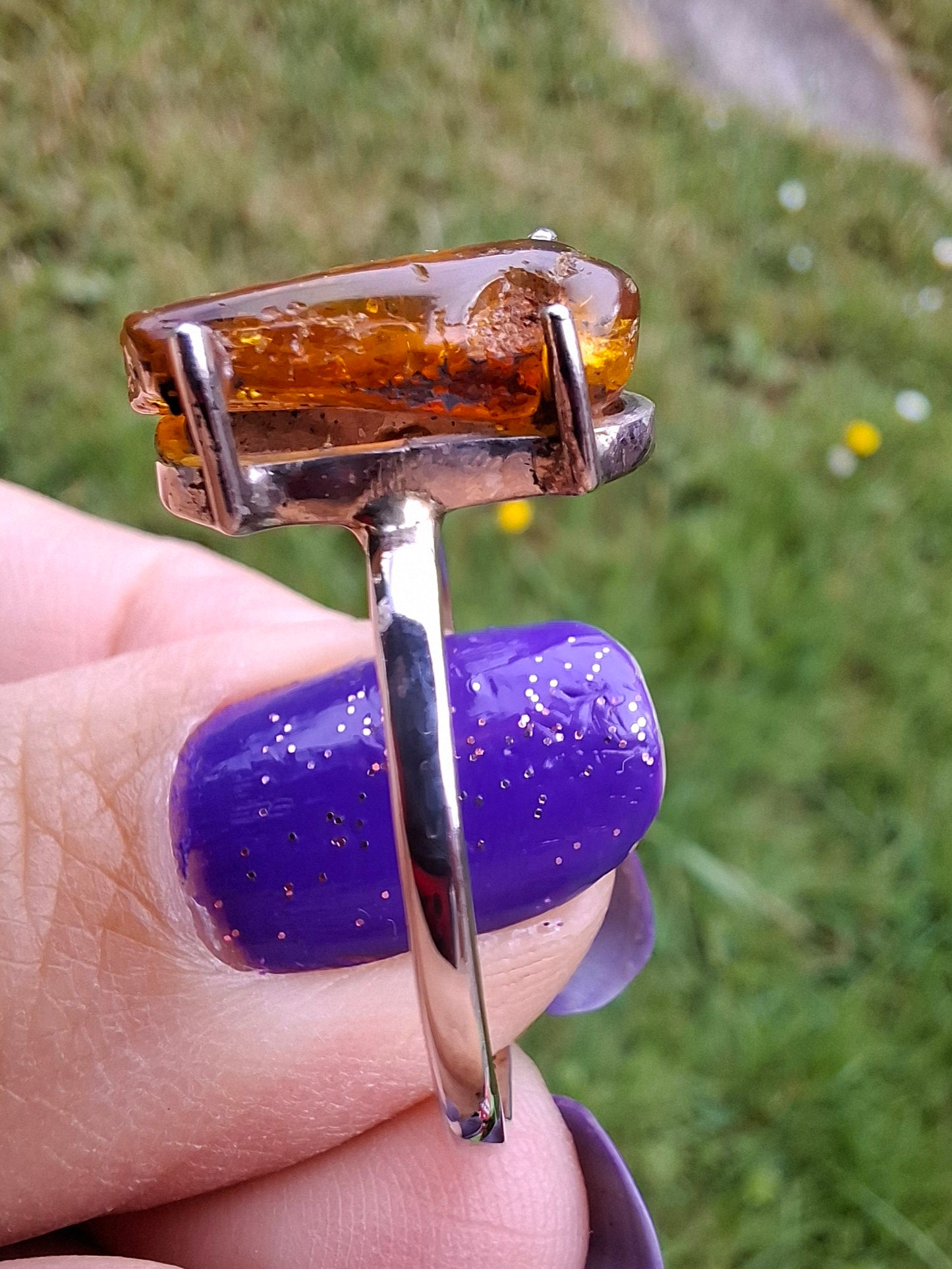 Baltic Amber Ring, size large Y, 925 Silver, Fossil (Ref: AR22)