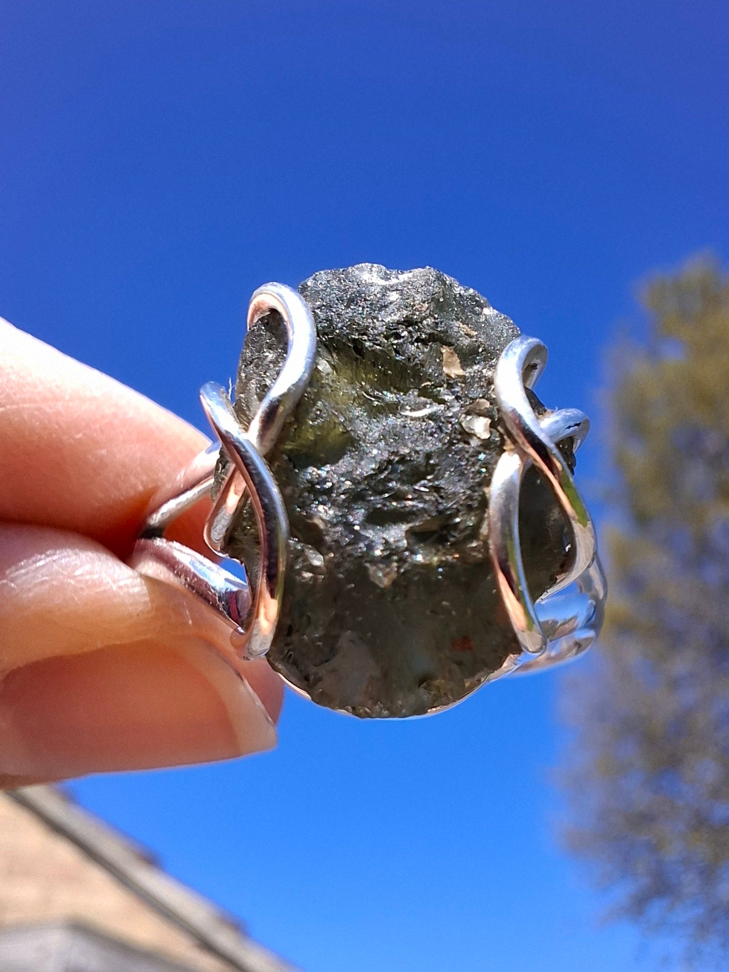 Moldavite Ring, size Y, 925 Silver, Tektite (Ref: R17)