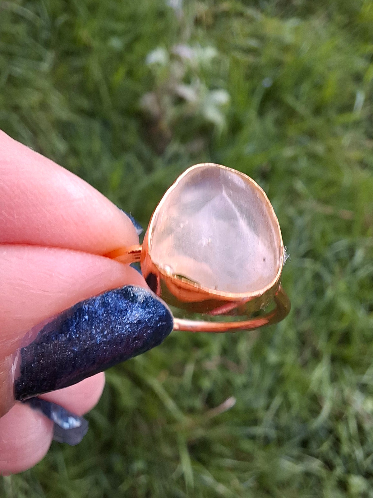 Libyan Desert Glass Ring, 14K GOLD Plated, size large Q, Tektite (Ref: LR80)