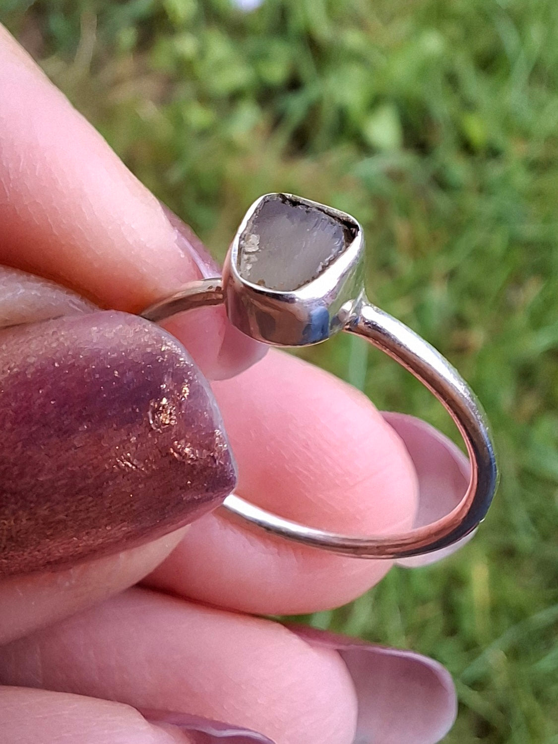 Moldavite Ring, size small L, 925 Silver, Tektite (Ref: R63)
