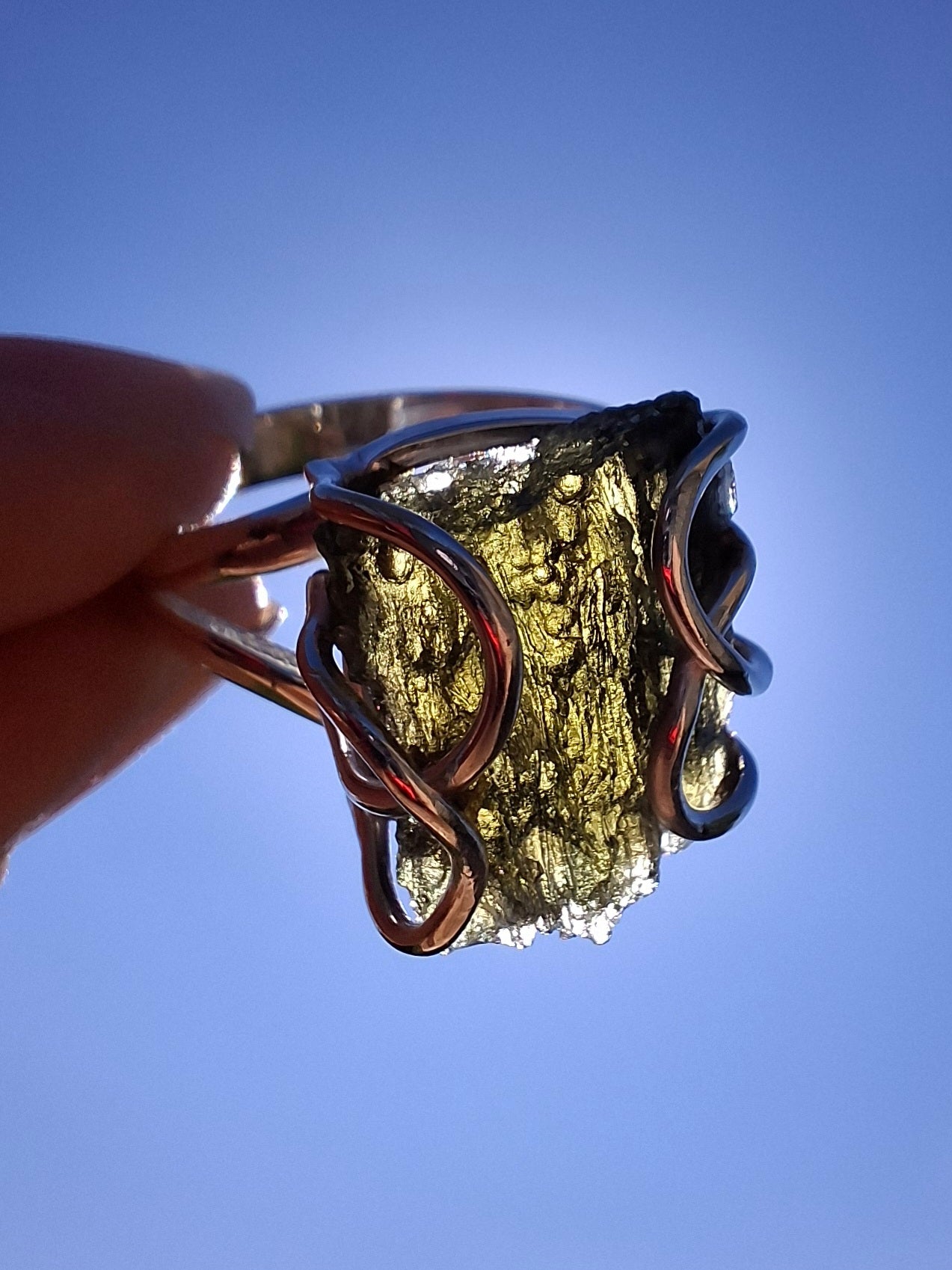Moldavite Ring, size U, 925 Silver, Tektite (Ref: R14)