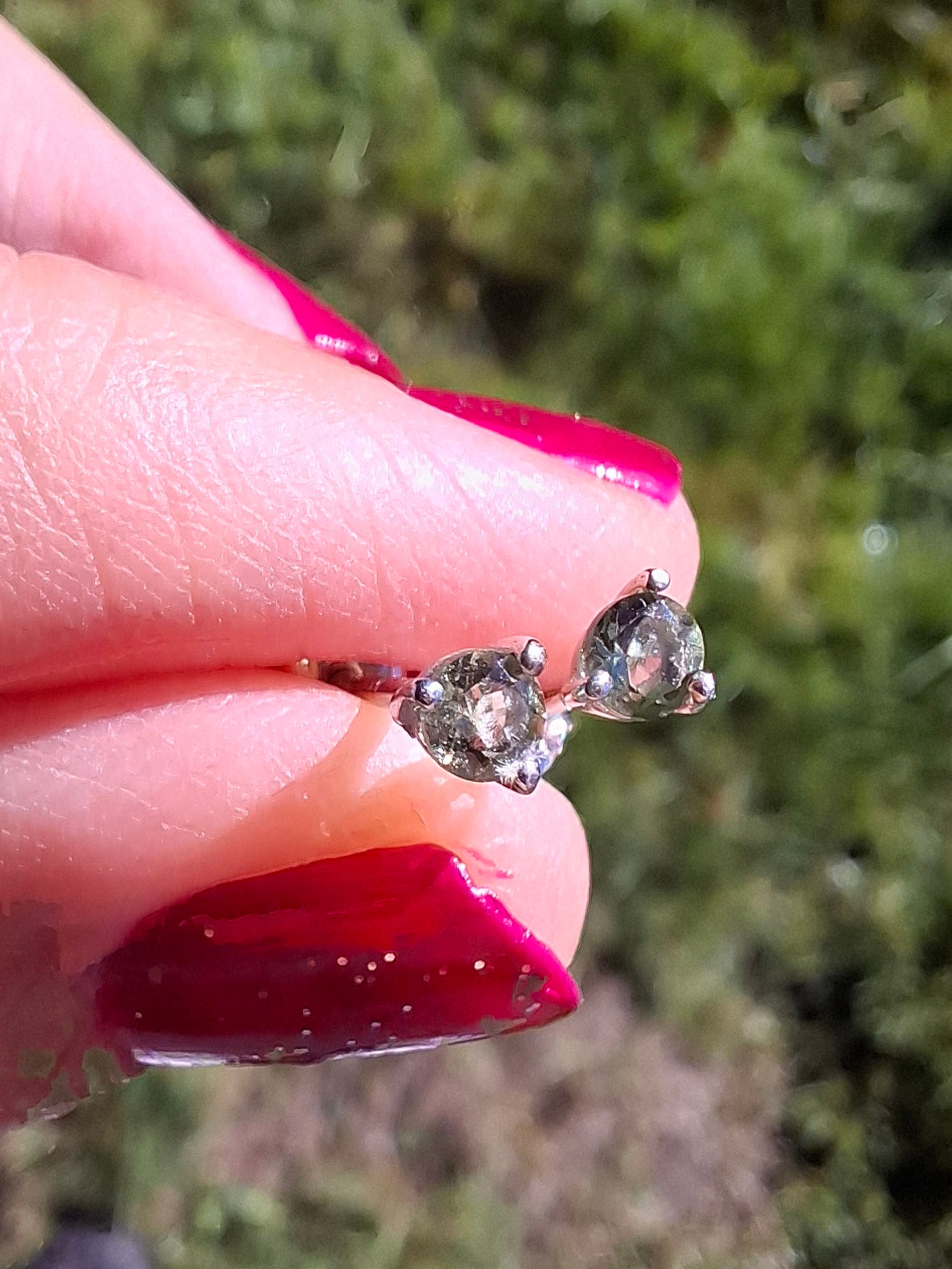 Moldavite (Faceted) 3mm STUD Earrings, 925 Silver (Ref: Pair 58)