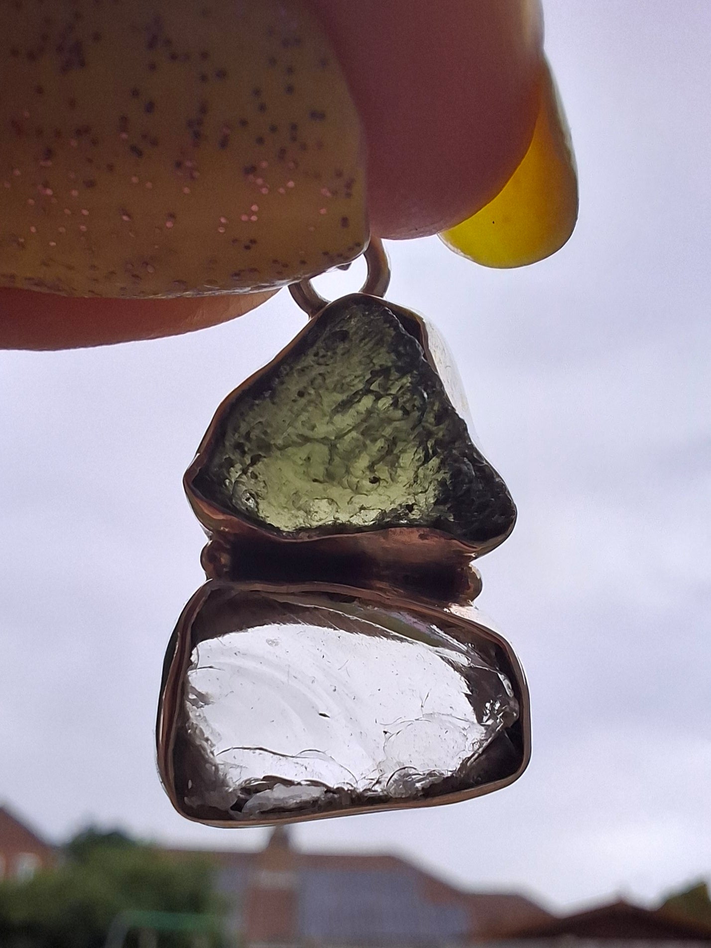 Moldavite & Libyan Desert Glass Pendant, 925 Silver, Tektite (Ref: MLP8)
