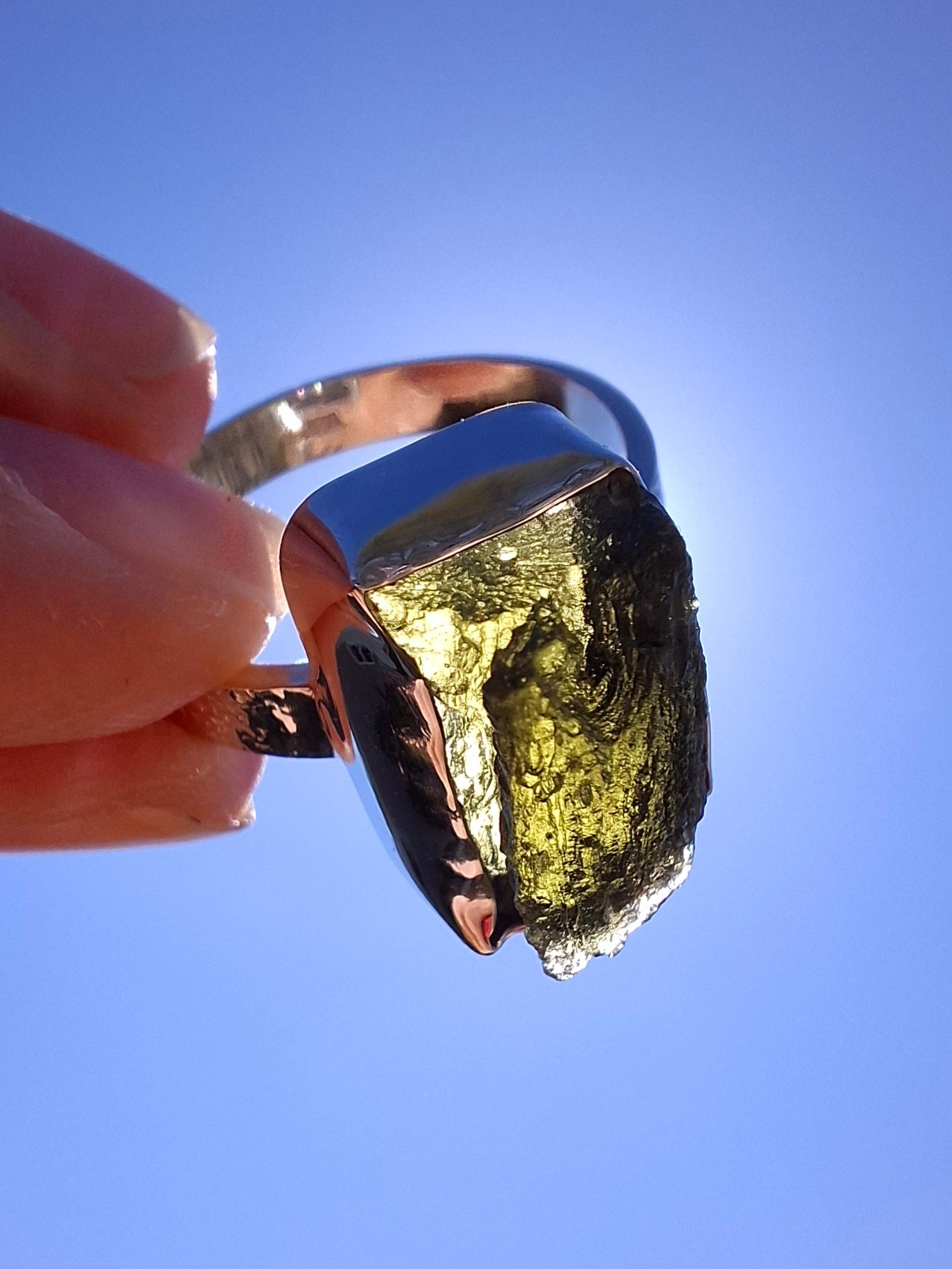 Moldavite Ring, size U, 925 Silver, Tektite (Ref: R324)