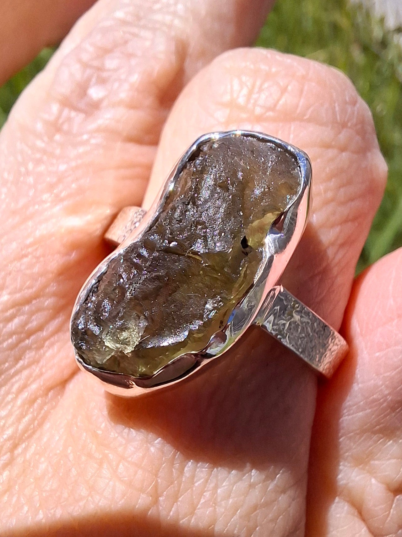 Moldavite Ring, size Y, 925 Silver, Tektite (Ref: R330)