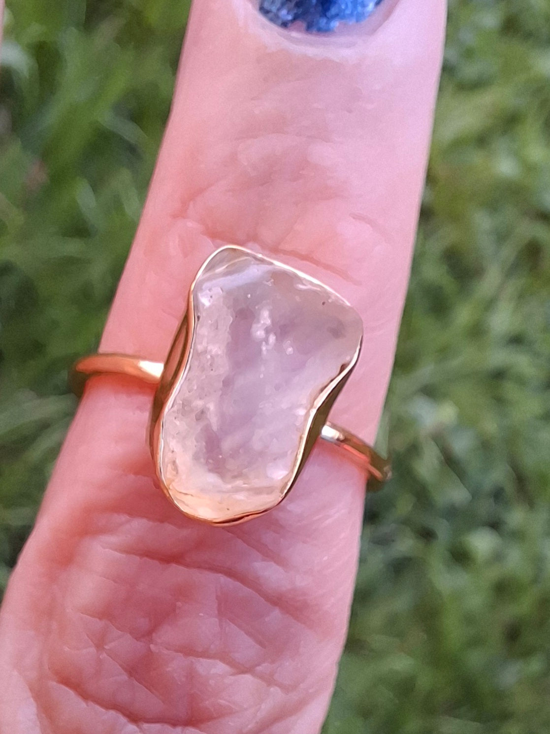 Libyan Desert Glass Ring, 14K GOLD Plated, size O, Tektite (Ref: LR65)