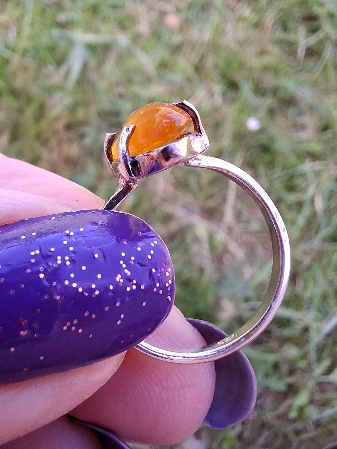 Baltic Amber Ring, size large J/small K, 925 Silver, Fossil (Ref: AR30)