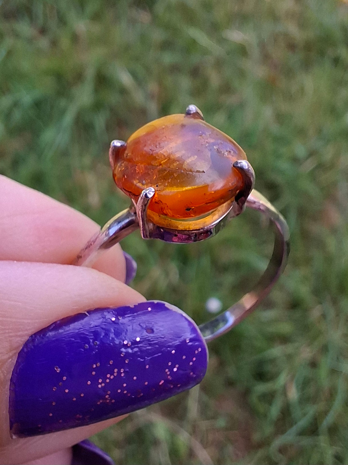 Baltic Amber Ring, size large X, 925 Silver, Fossil (Ref: AR35)