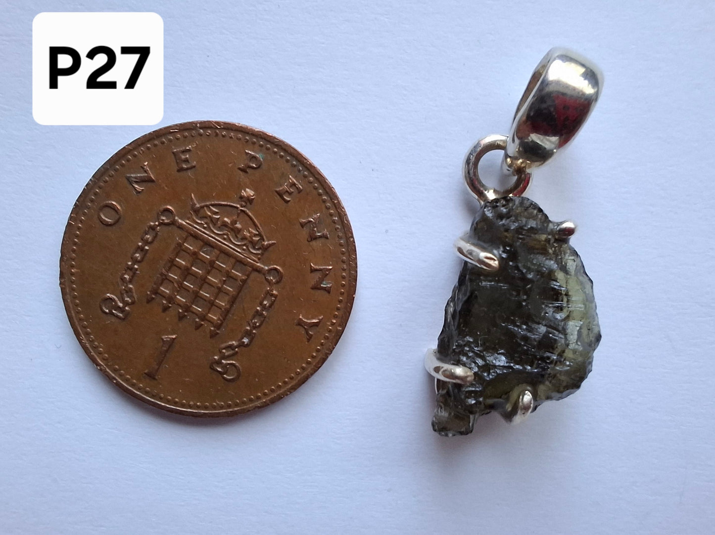 Moldavite Claw Pendant, 925 Silver, Tektite (Ref: P27)