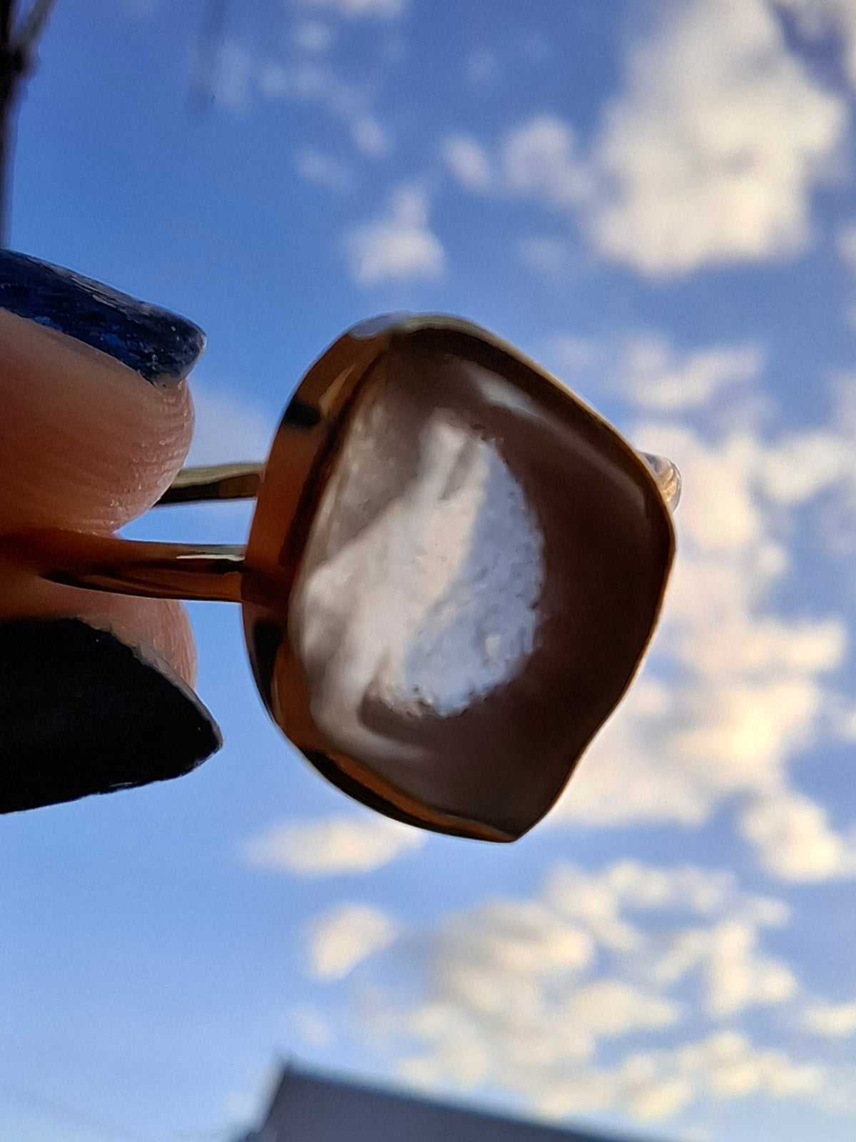 Libyan Desert Glass Ring, 14K GOLD Plated, size large T, Tektite (Ref: LR83)