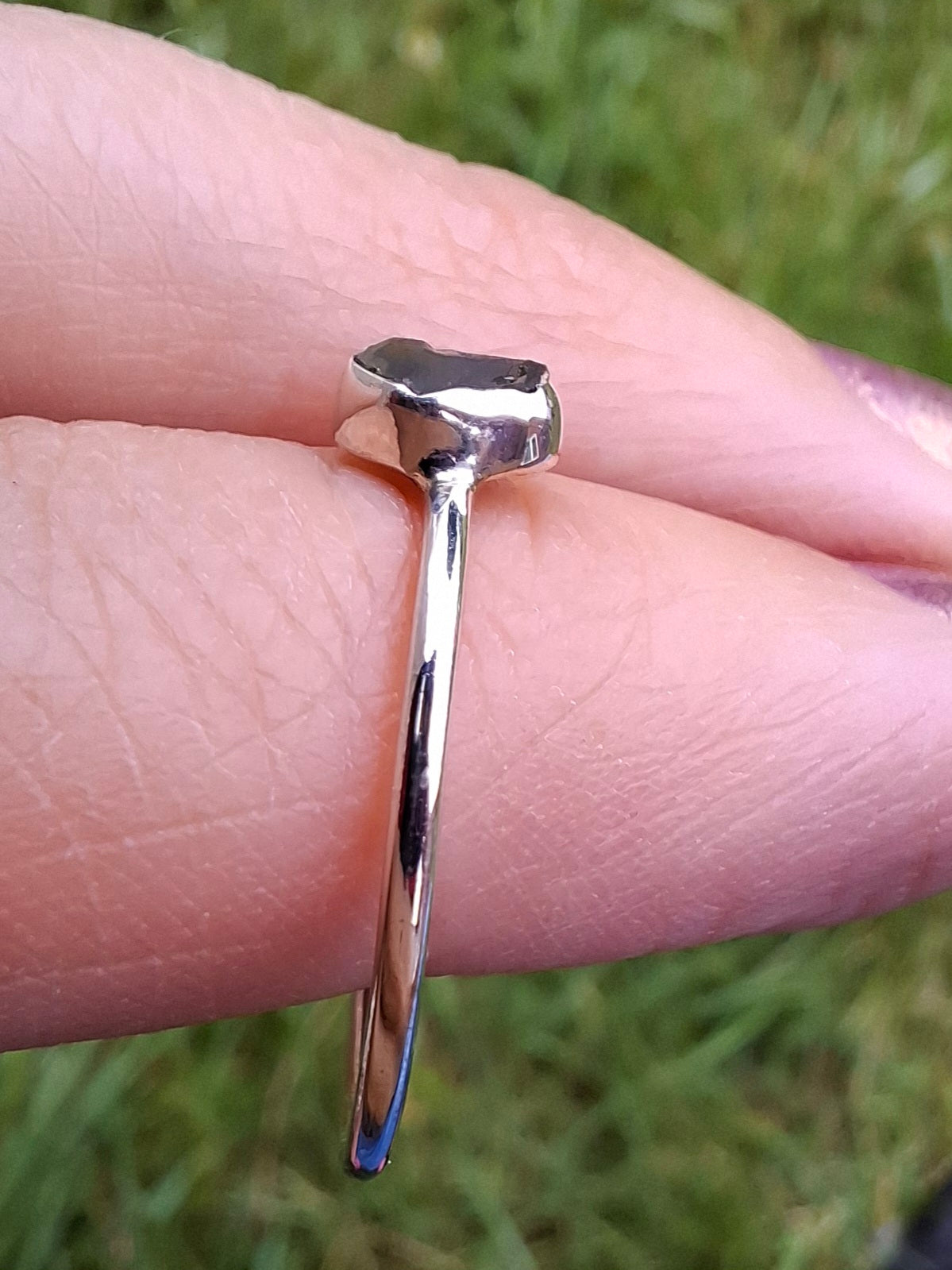 Moldavite Ring, size small R, 925 Silver, Tektite (Ref: R52)