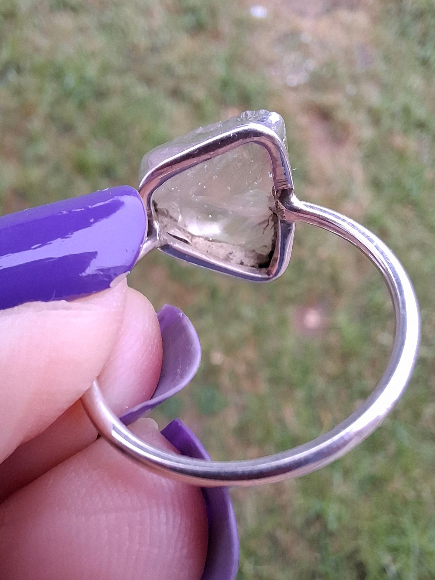 Libyan Desert Glass Ring, size large Q, 925 Silver, Tektite (Ref: LR36)