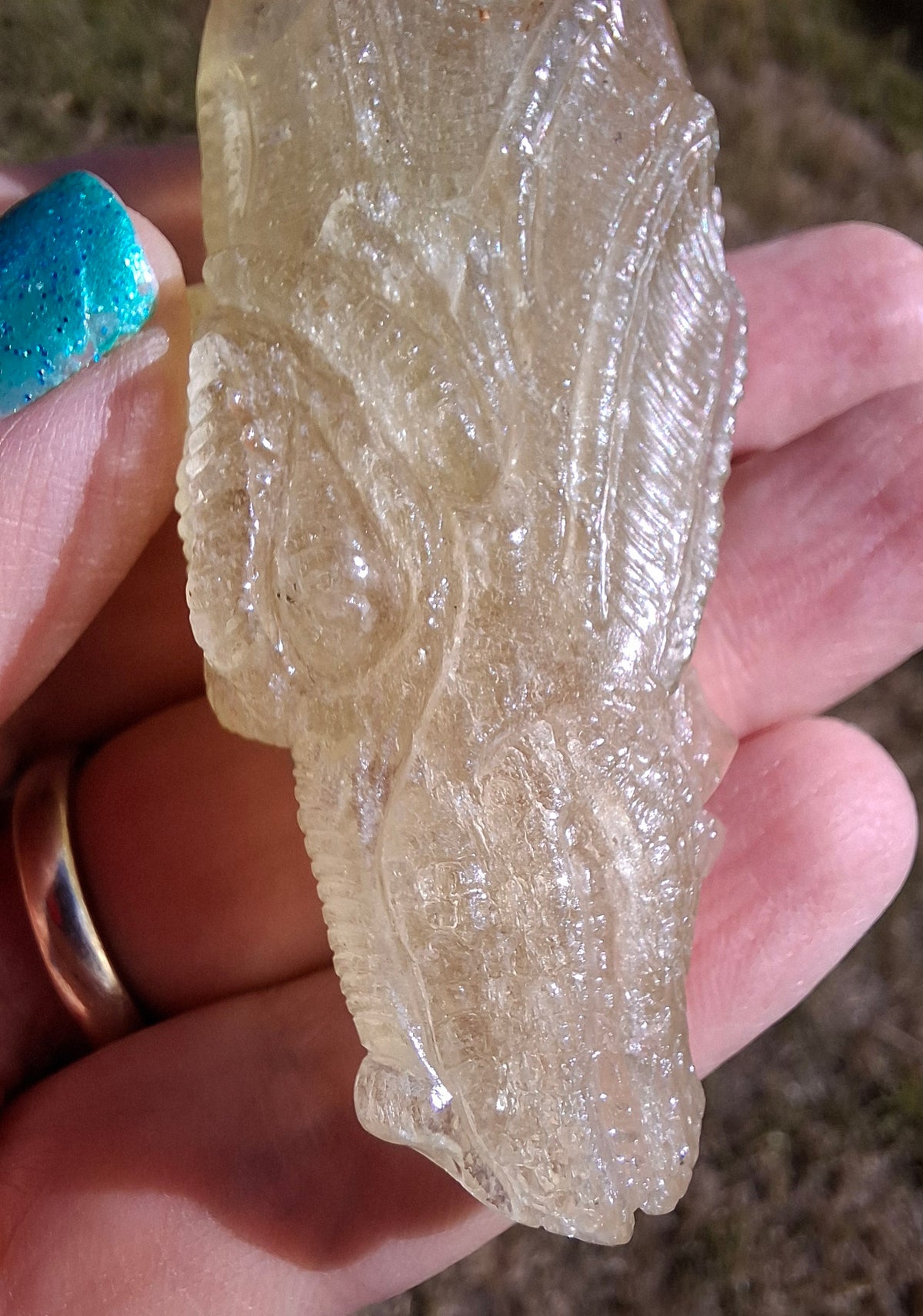 Libyan Desert Glass DRAGON HEAD carving, 48.11g, Tektite (Ref: Dragon4)