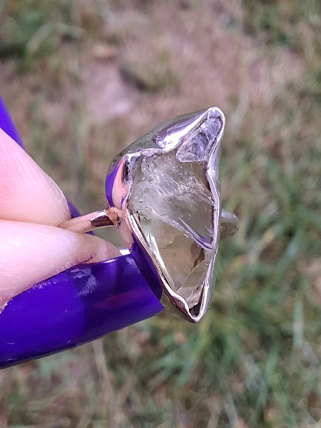 Libyan Desert Glass Ring, size large G, 925 Silver, Tektite (Ref: LR4)