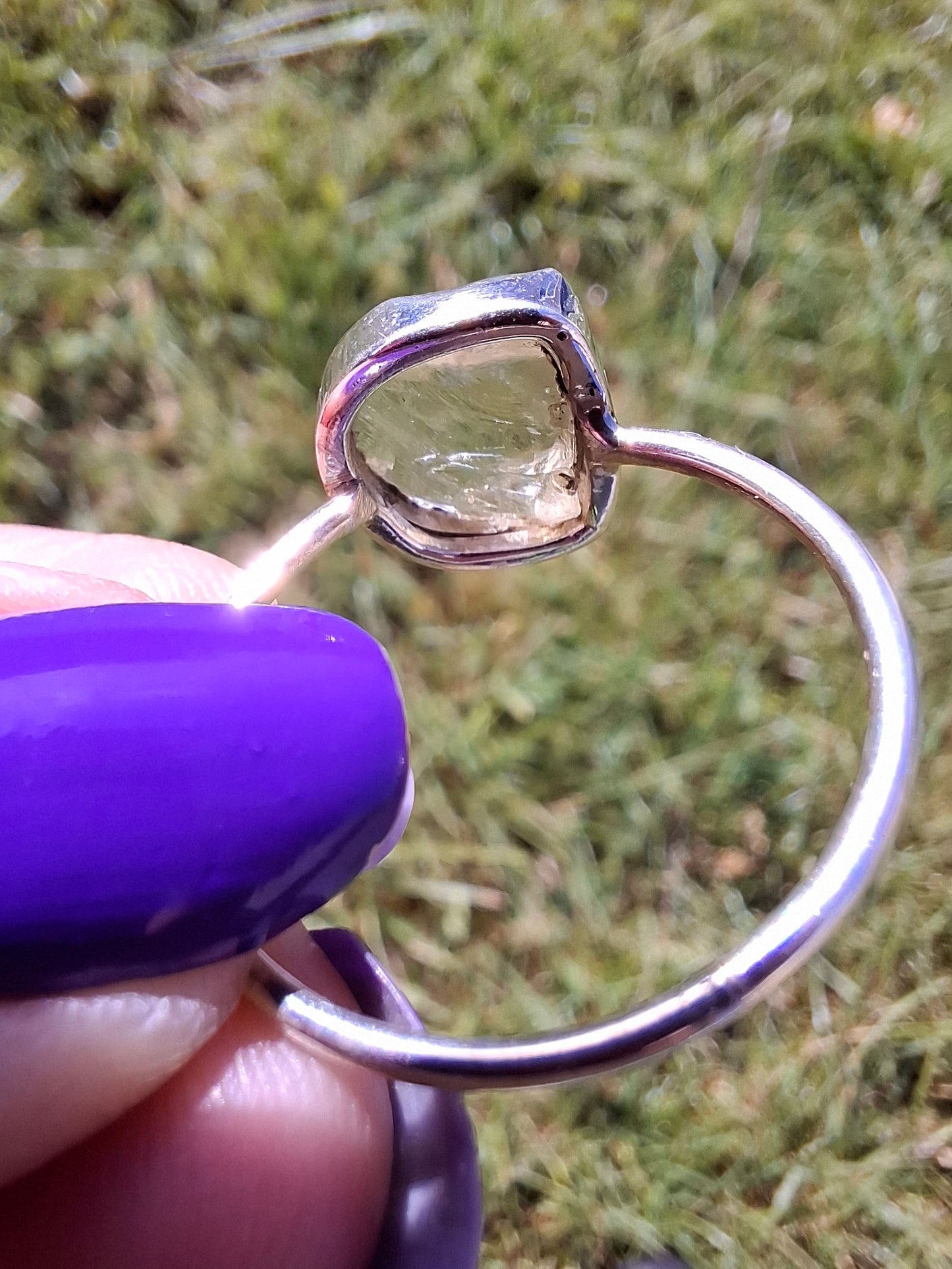 Libyan Desert Glass Ring, size large V, 925 Silver, Tektite (Ref: LR60)