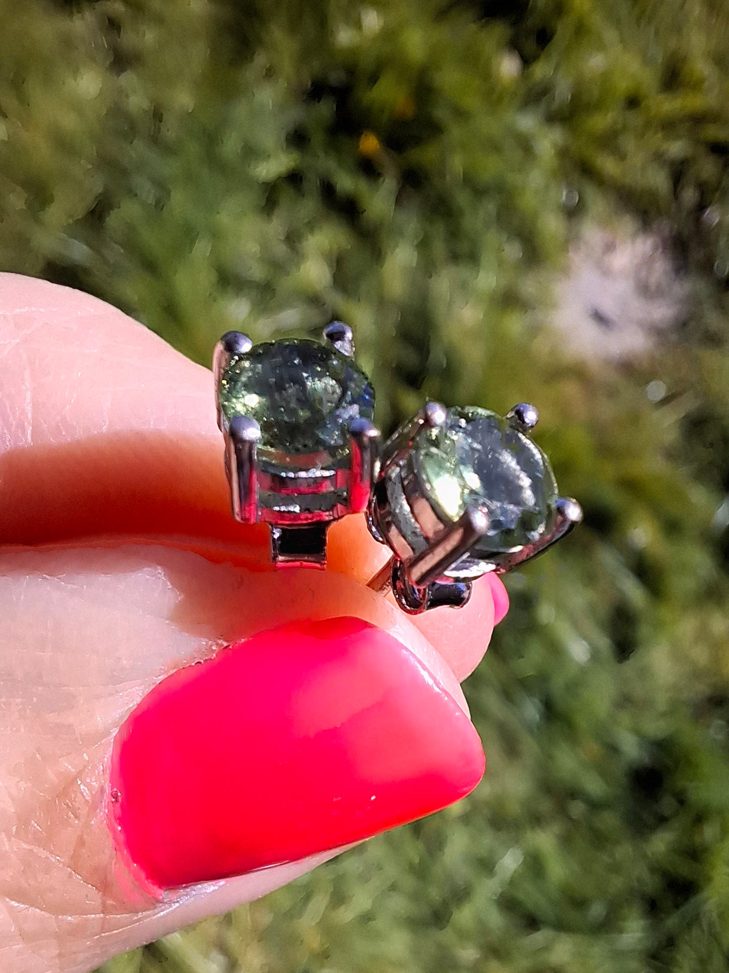 Moldavite (faceted) 5mm STUD EARRINGS, 925 Silver, Tektite (Ref: Pair51)