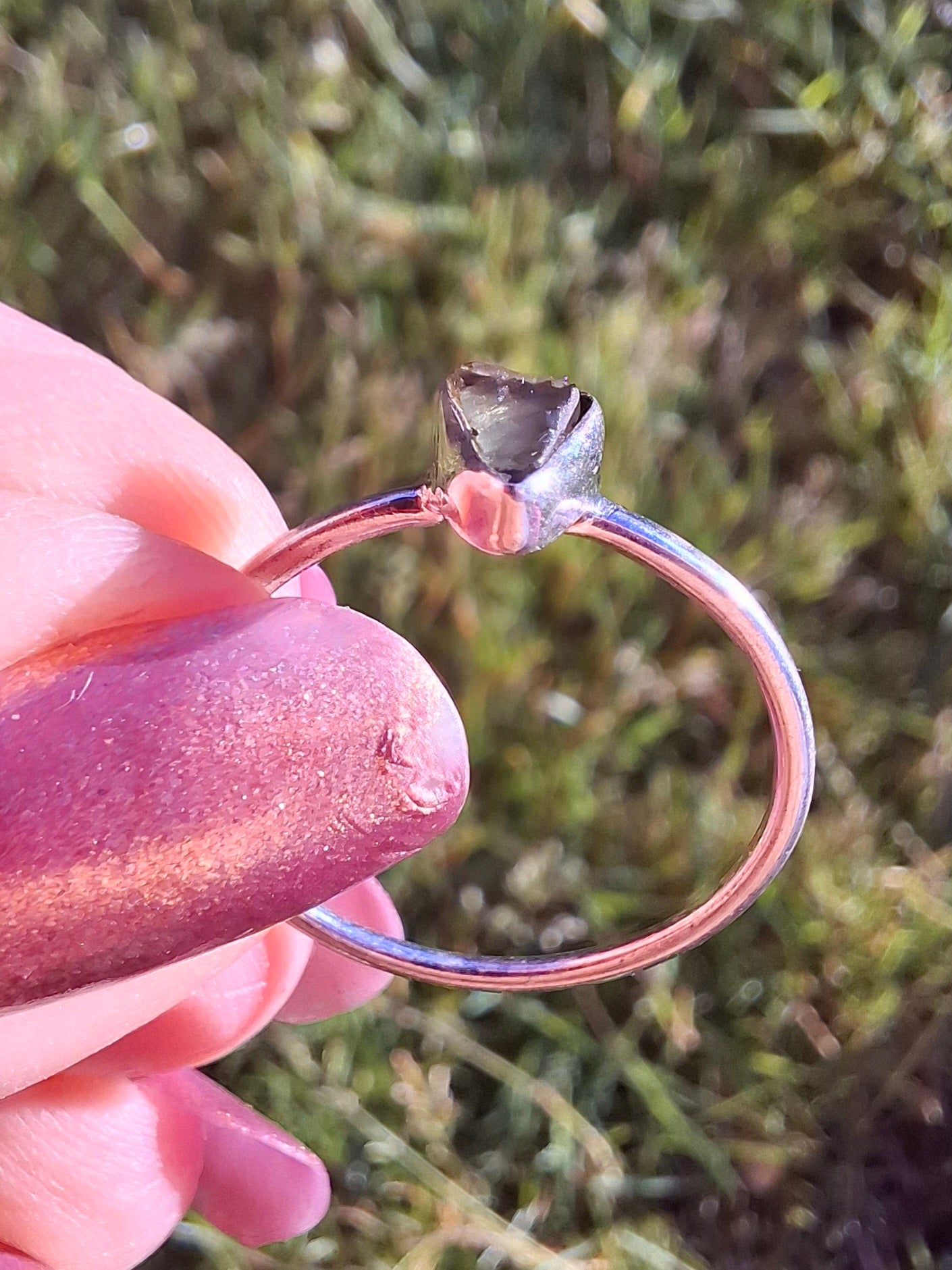 Moldavite Ring, size small S, 925 Silver, Tektite (Ref: R66)