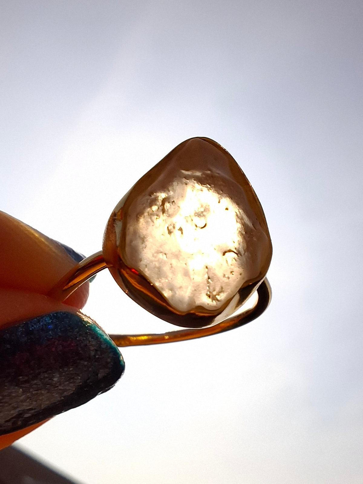 Libyan Desert Glass Ring, 14K GOLD Plated, size R, Tektite (Ref: LR66)