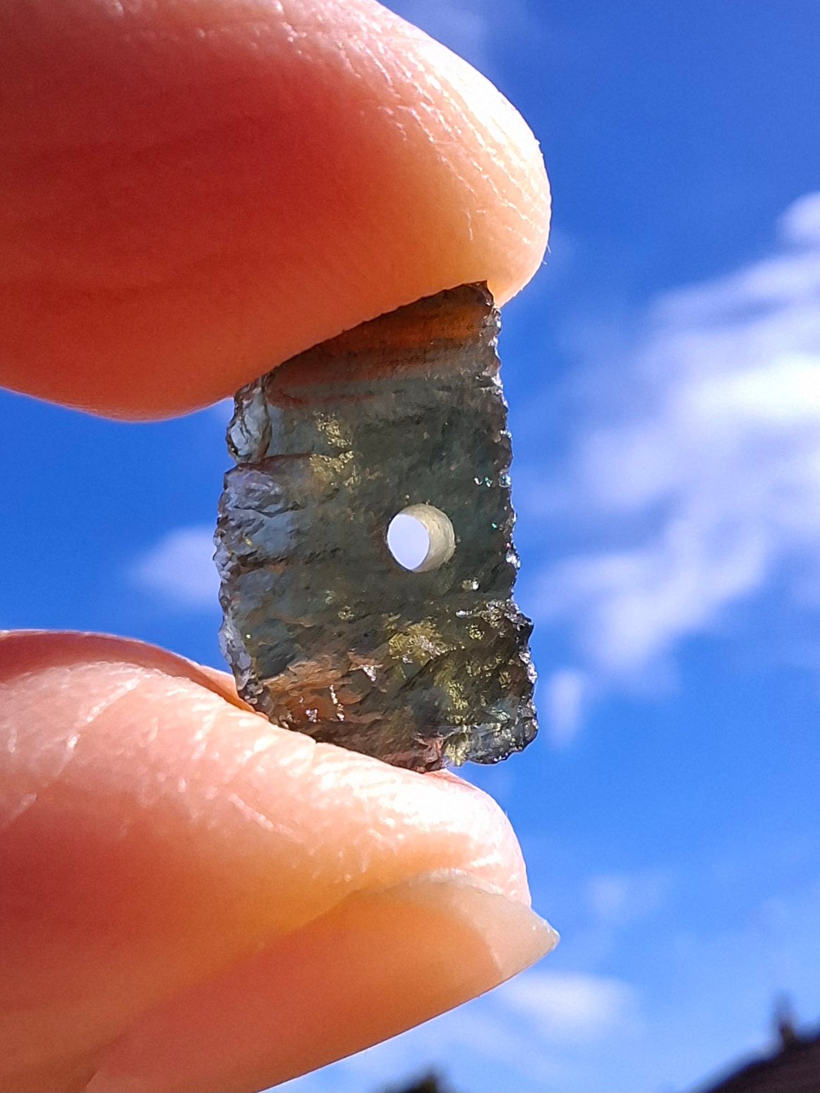 DRILLED, Moldavite Piece, 0.77g, Tektite (Ref: D29)