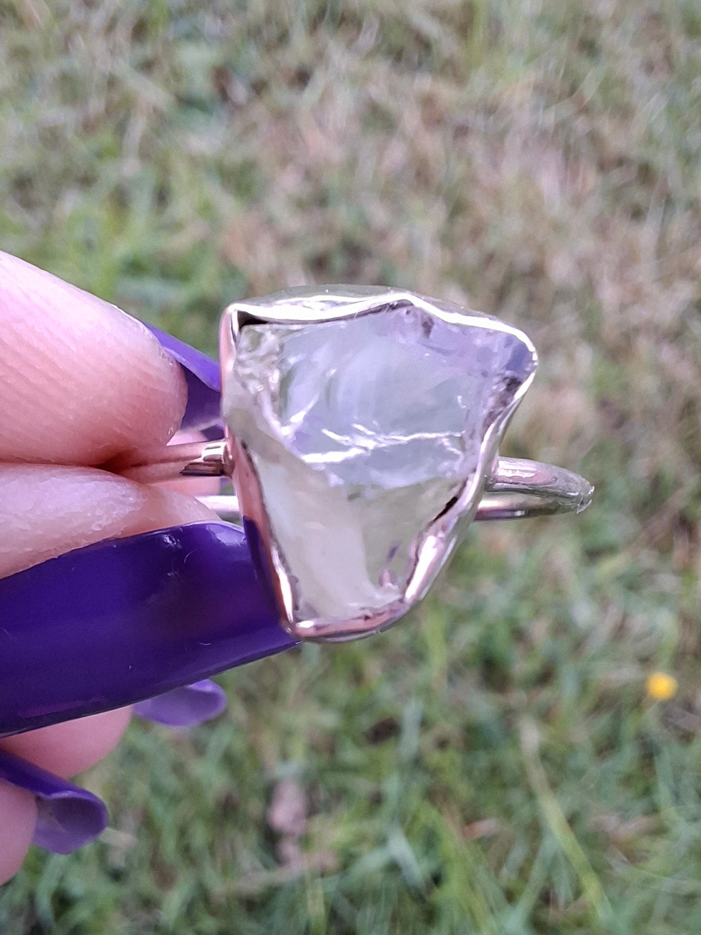 Libyan Desert Glass Ring, size large V, 925 Silver, Tektite (Ref: LR56)
