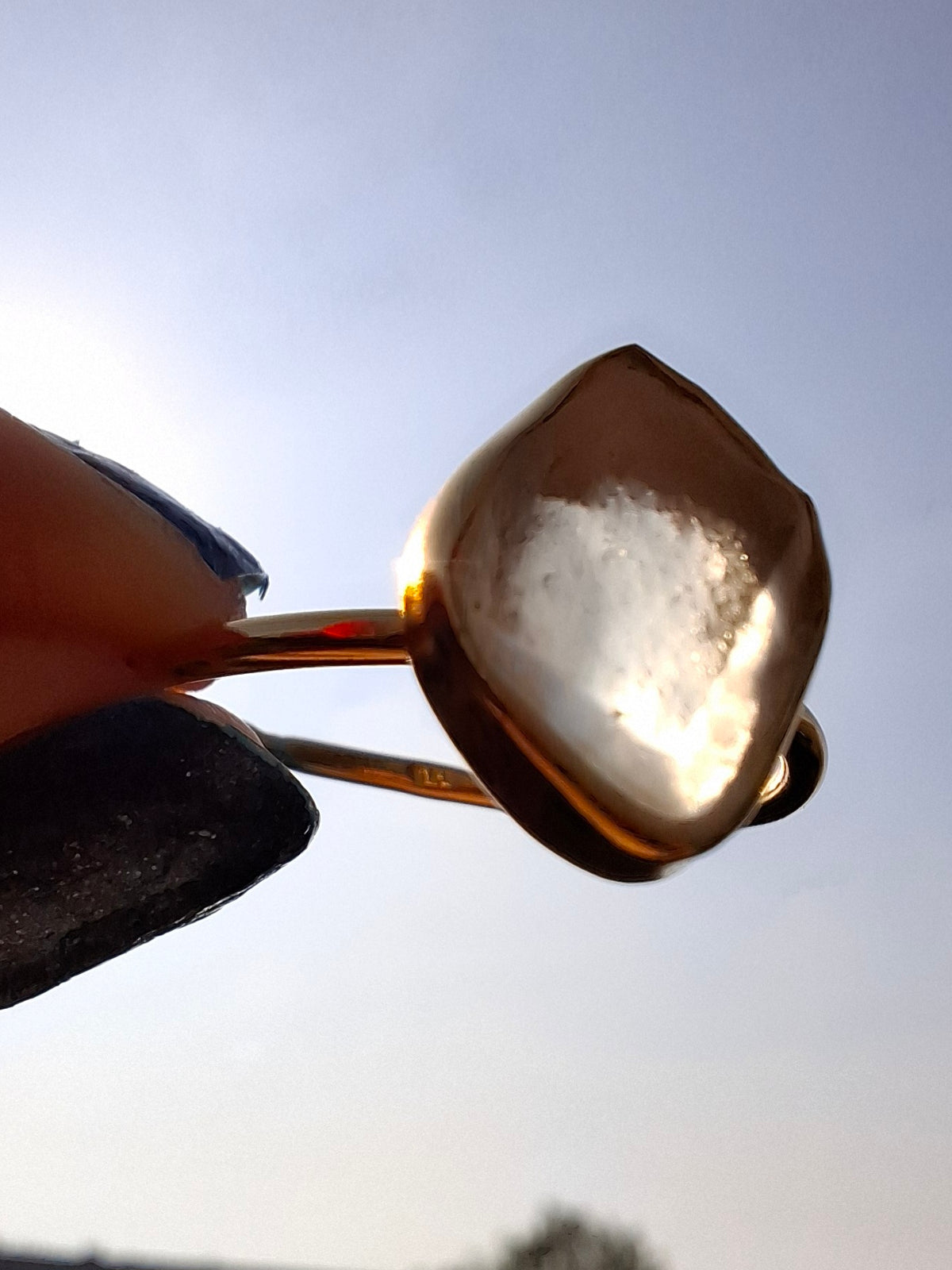 Libyan Desert Glass Ring, 14K GOLD Plated, size large T, Tektite (Ref: LR83)
