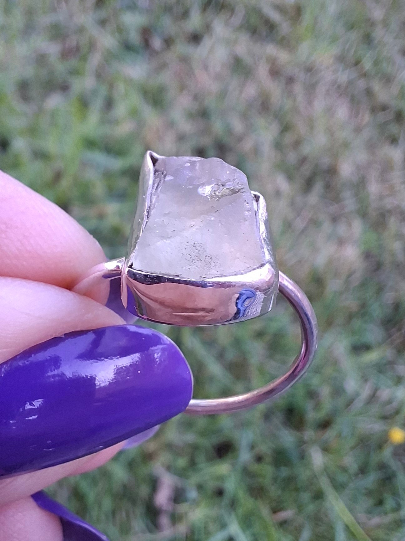 Libyan Desert Glass Ring, size large O, 925 Silver, Tektite (Ref: LR37)