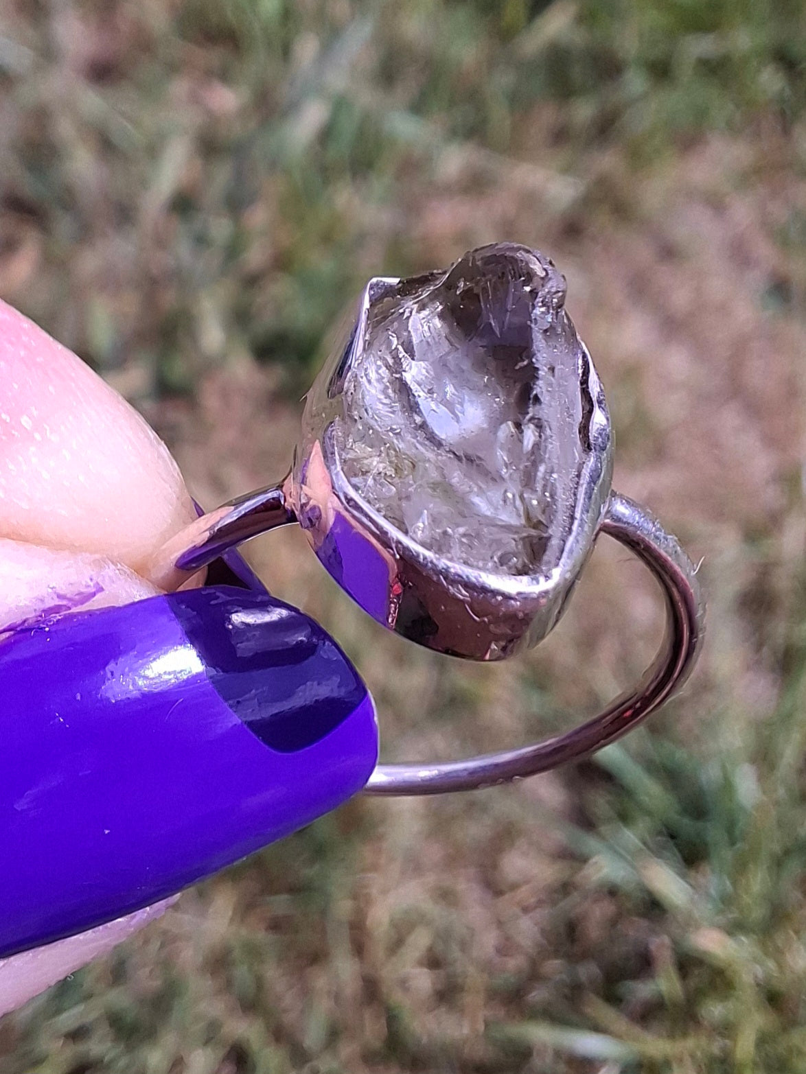 Libyan Desert Glass Ring, size small P, 925 Silver, Tektite (Ref: LR25)