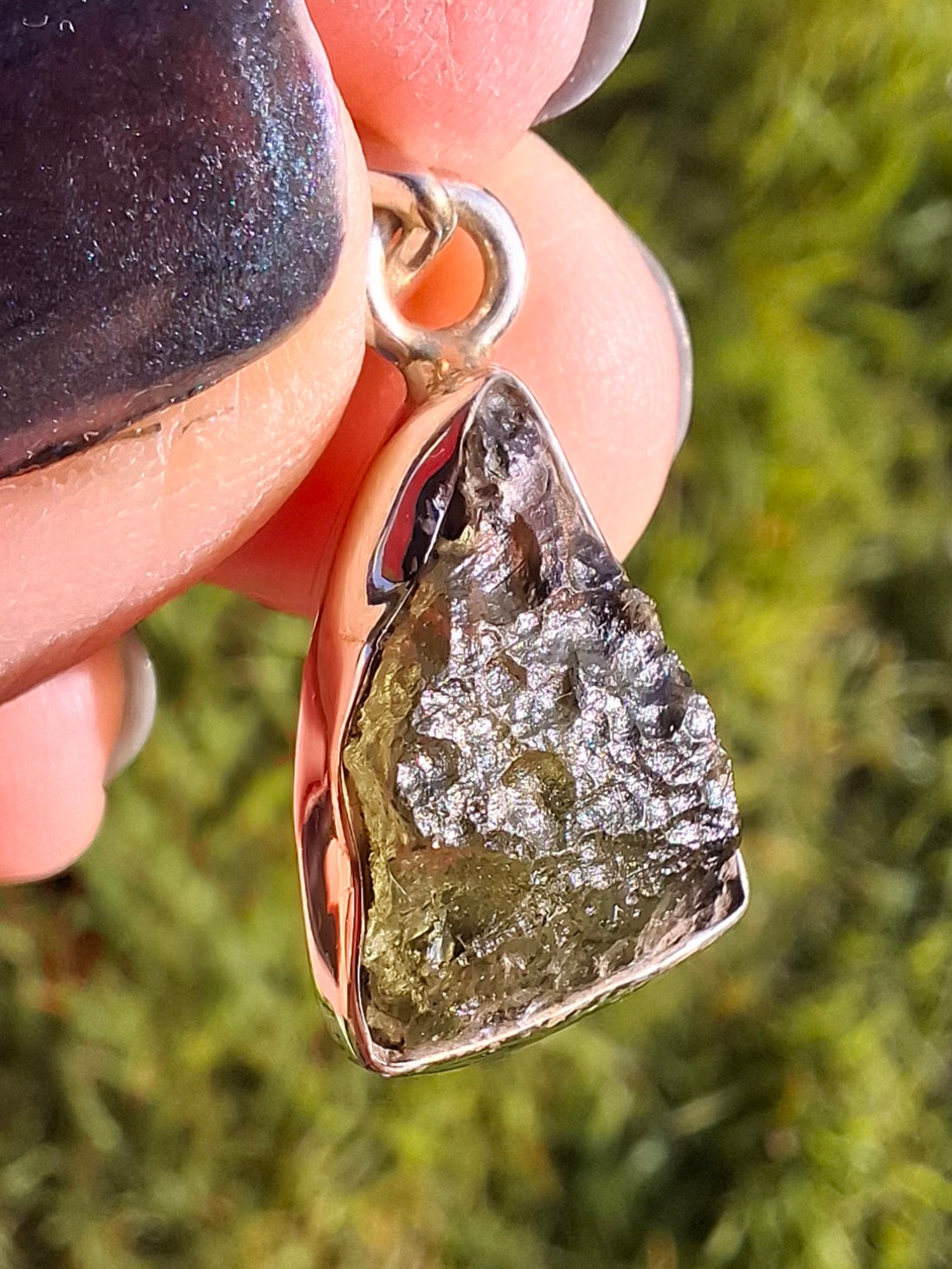 Moldavite Pendant, 925 Silver, Tektite (Ref: P12)