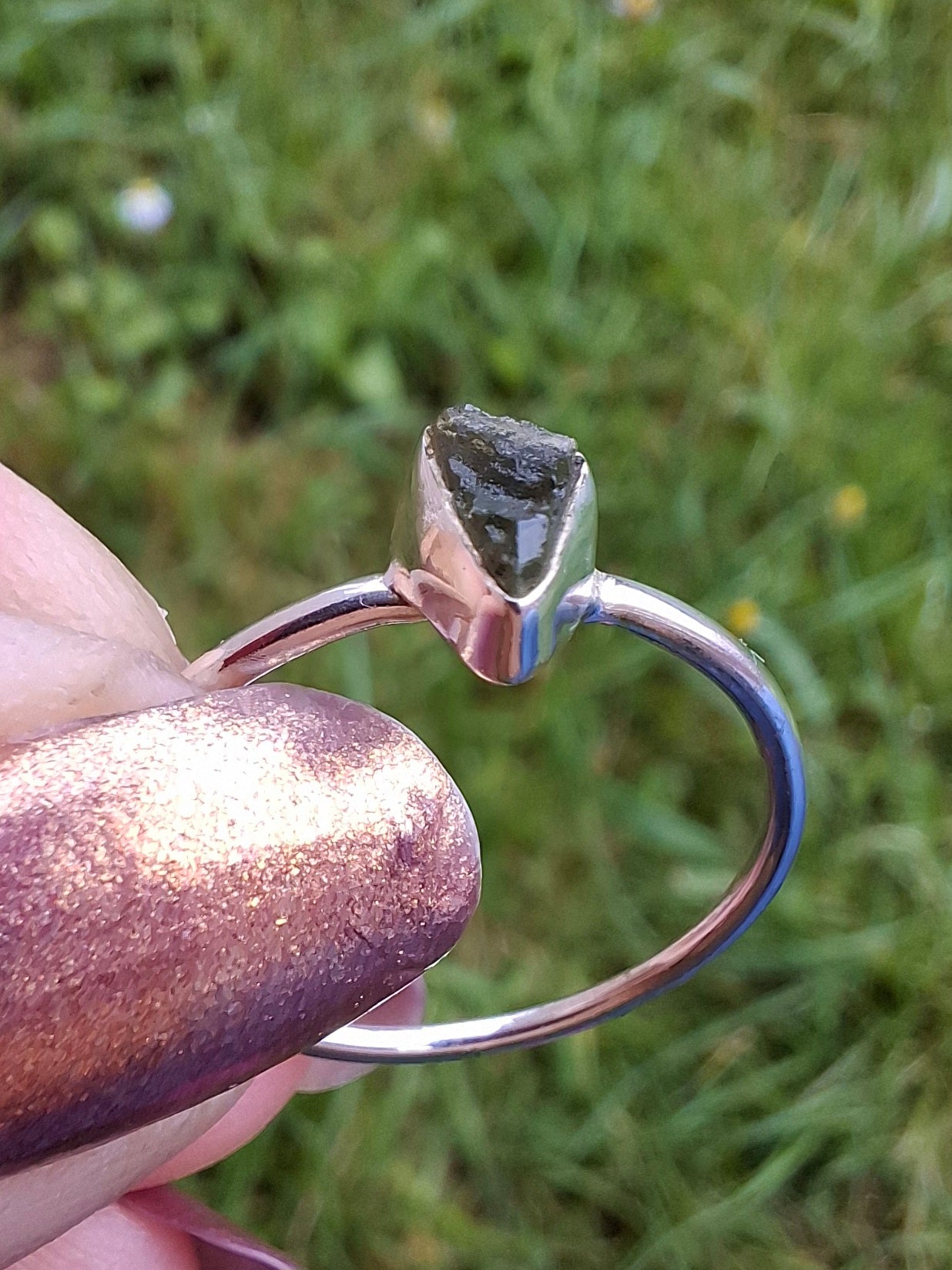 Moldavite Ring, size large R/small S, 925 Silver, Tektite (Ref: R55)