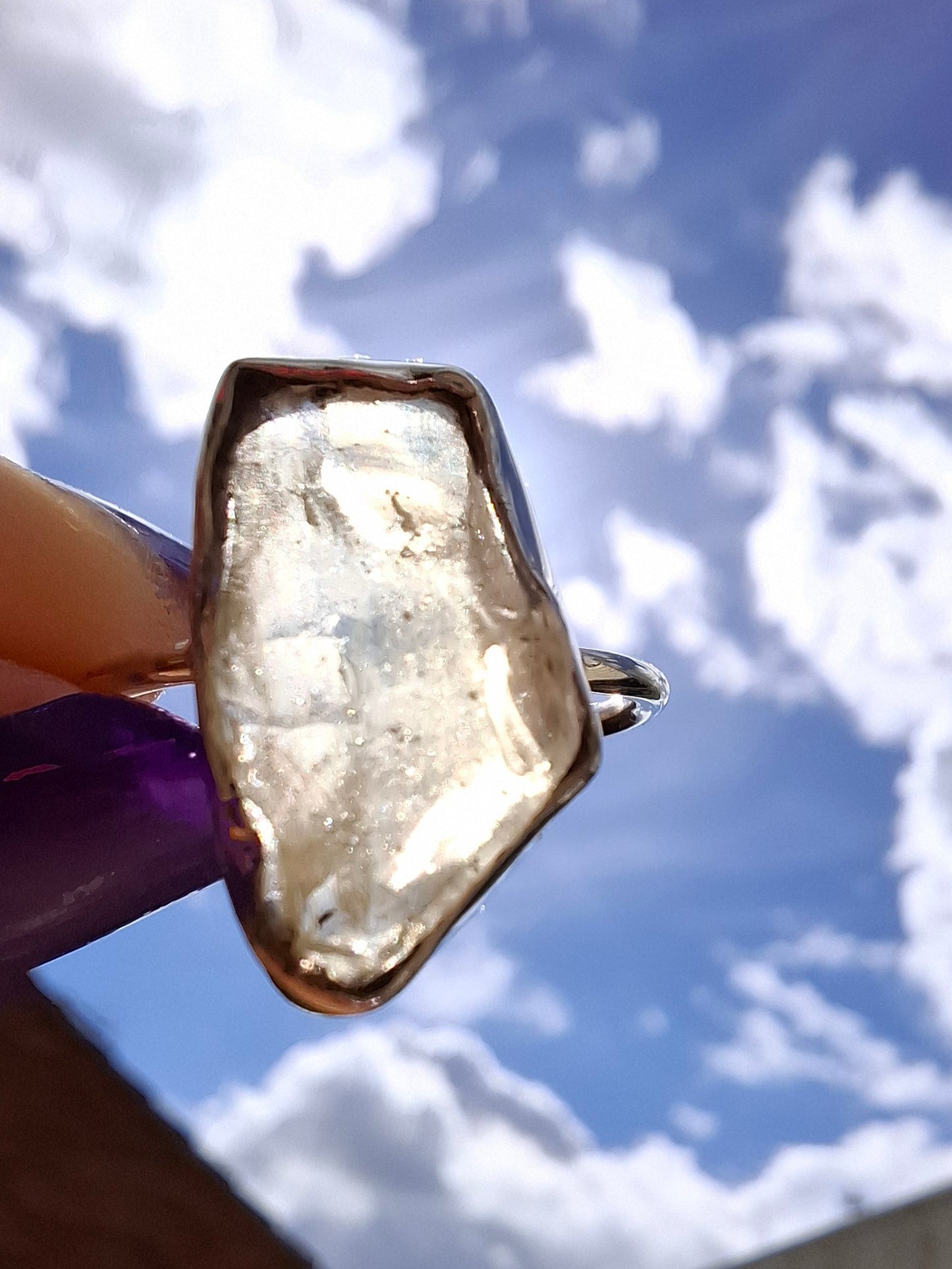 Libyan Desert Glass Ring, size large P, 925 Silver, Tektite (Ref: LR33)