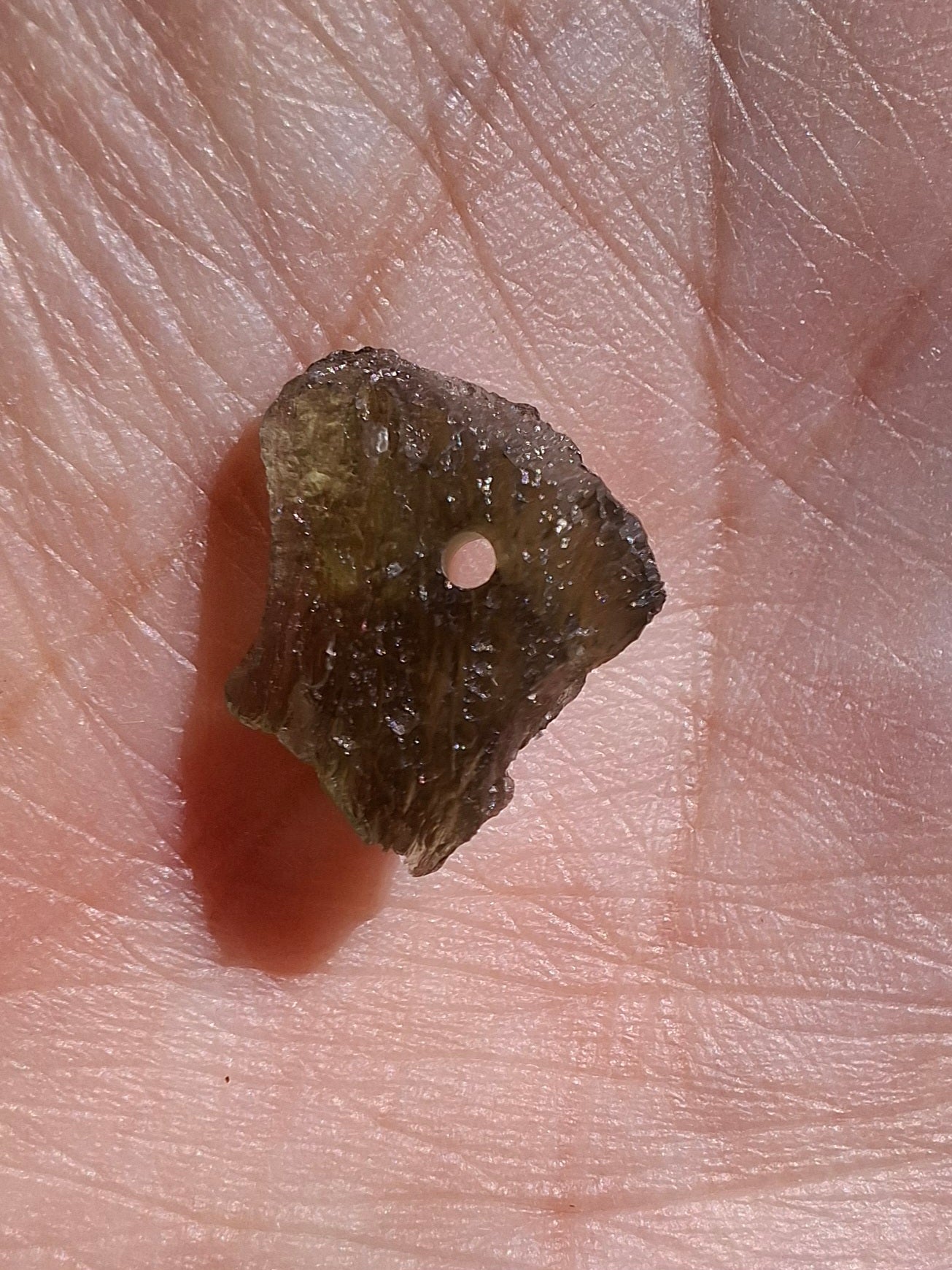 DRILLED, Moldavite Piece, 0.67g, Tektite (Ref: D21)
