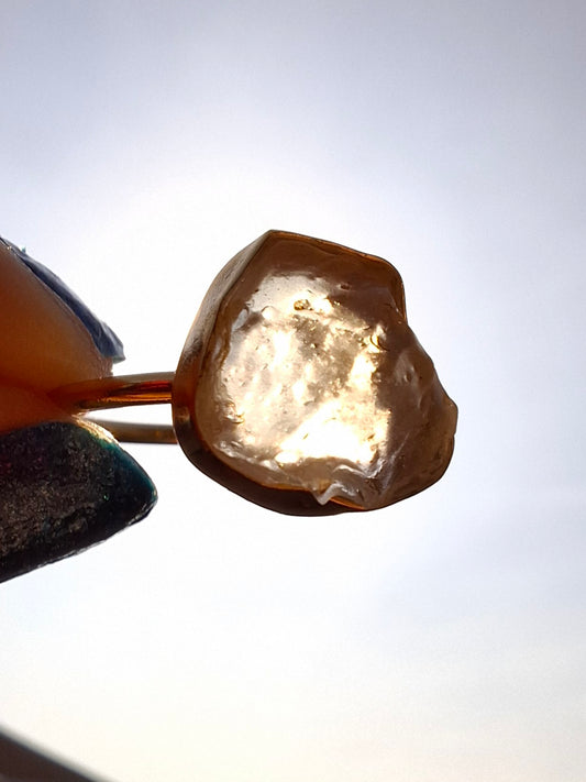 Libyan Desert Glass Ring, 14K GOLD Plated, size large N, Tektite (Ref: LR75)