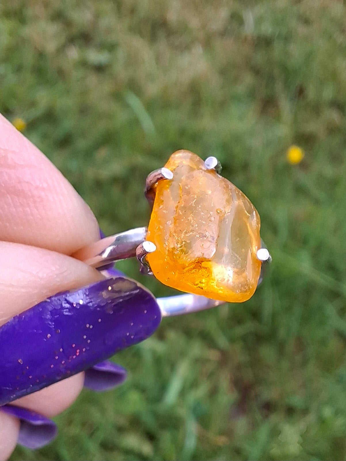 Baltic Amber Ring, size large R, 925 Silver, Fossil (Ref: AR15)