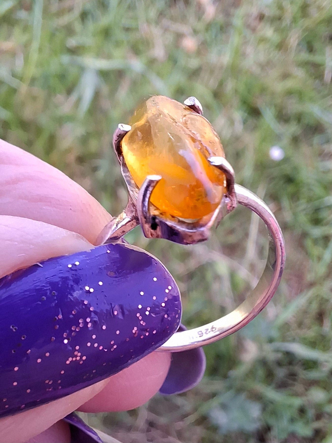 Baltic Amber Ring, size large J/small K, 925 Silver, Fossil (Ref: AR30)