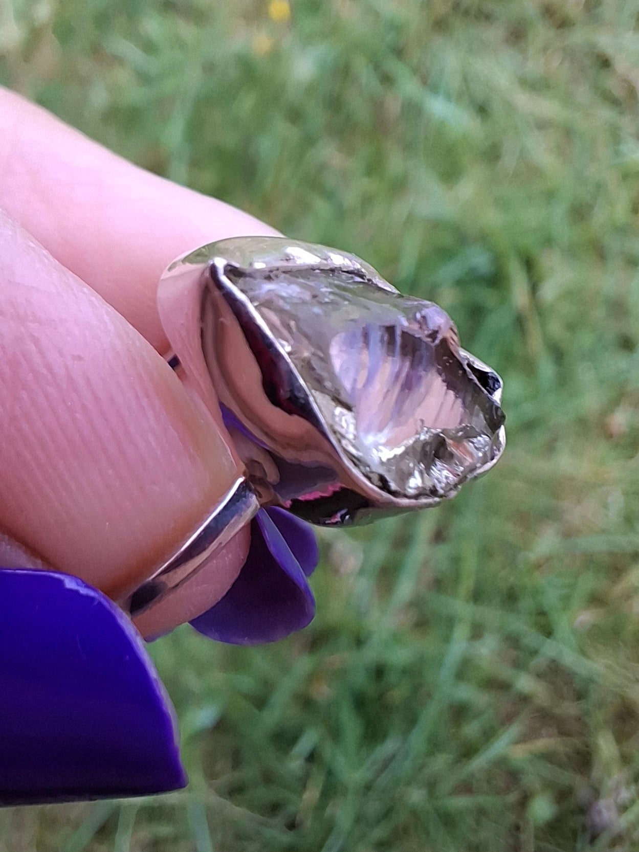 Libyan Desert Glass Ring, size large K, 925 Silver, Tektite (Ref: LR16)